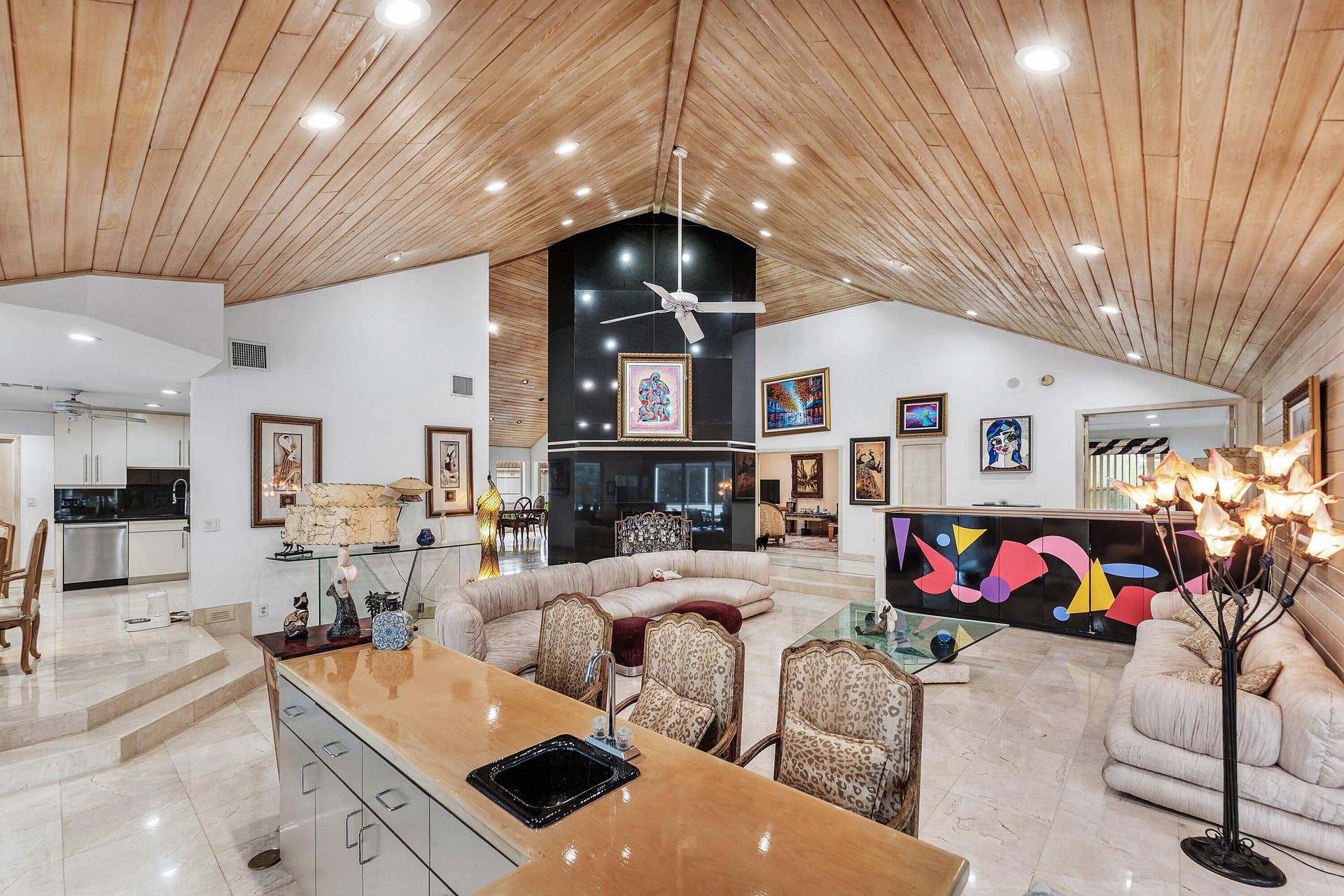 56 NORTHWOODS Lane, Boynton Beach, FL 33436 Vaulted wood-paneled ceiling with recessed lighting