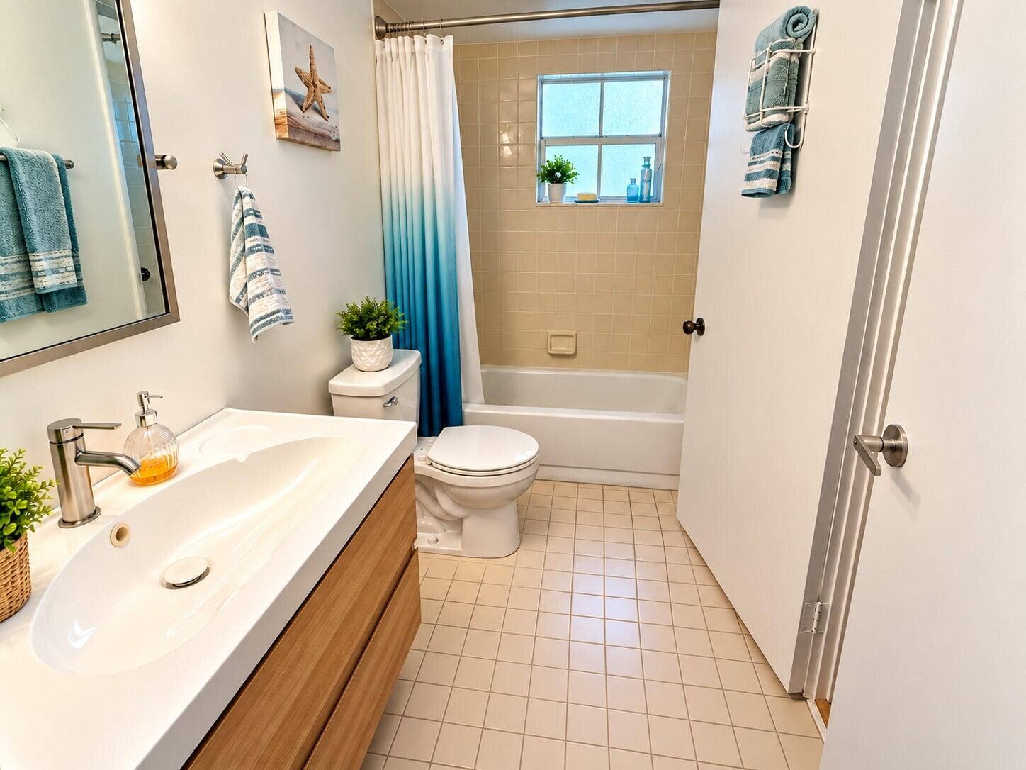 401 SE 10TH Street, #B201, Dania Beach, FL 33004 Coastal Blue-Tiled Bathroom Retreat