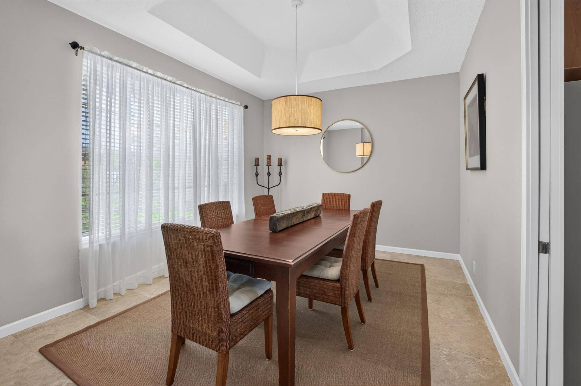 6610 Aston Lane, Boynton Beach, FL 33437 Tray ceiling with a suspended drum pendant light fixture