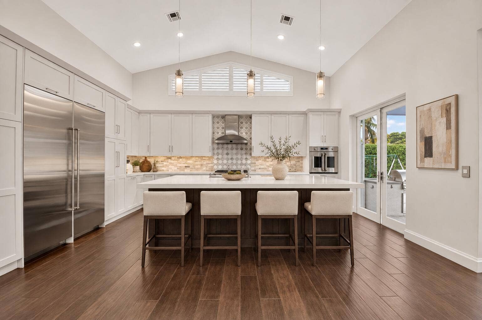 5757 HARRINGTON Way, Boca Raton, FL 33496 Refined neutral kitchen with ivory stool