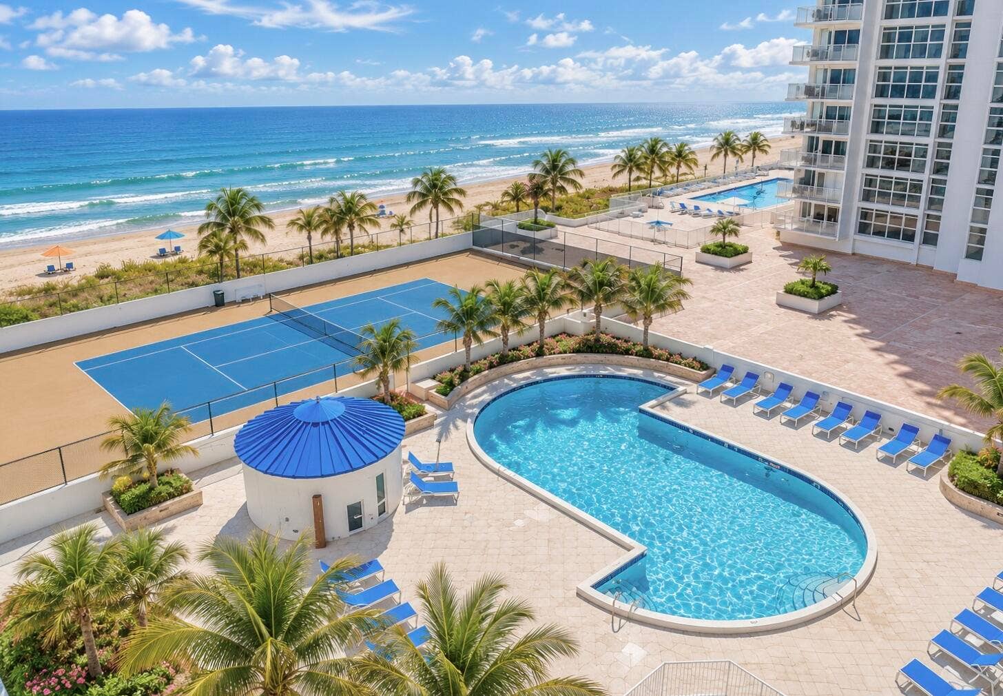 Pool and tennis court area