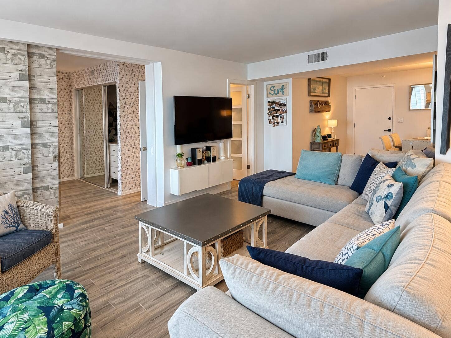 Coastal Living Room with Sectional and S