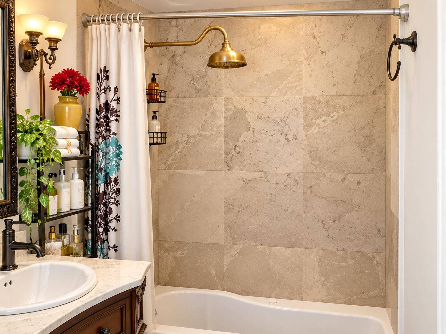 19660 DELAWARE Circle, #0, Boca Raton, FL 33434 Elegant Brass-Accented Marble Bathroom