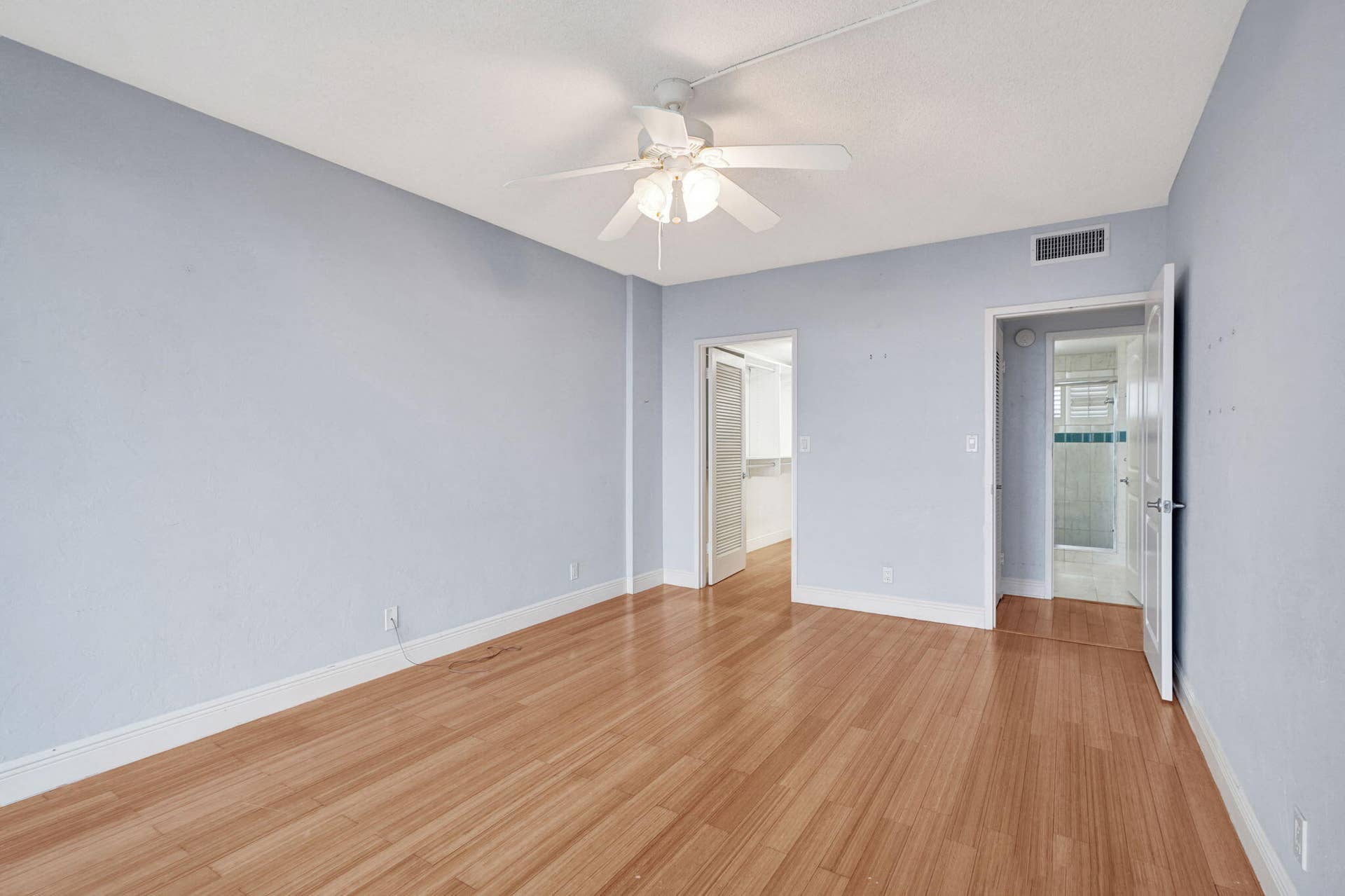PRIMARY BEDROOM FACING BEDROOM ENTRY DOORWAY AND WALK IN CLOSET ACCESS