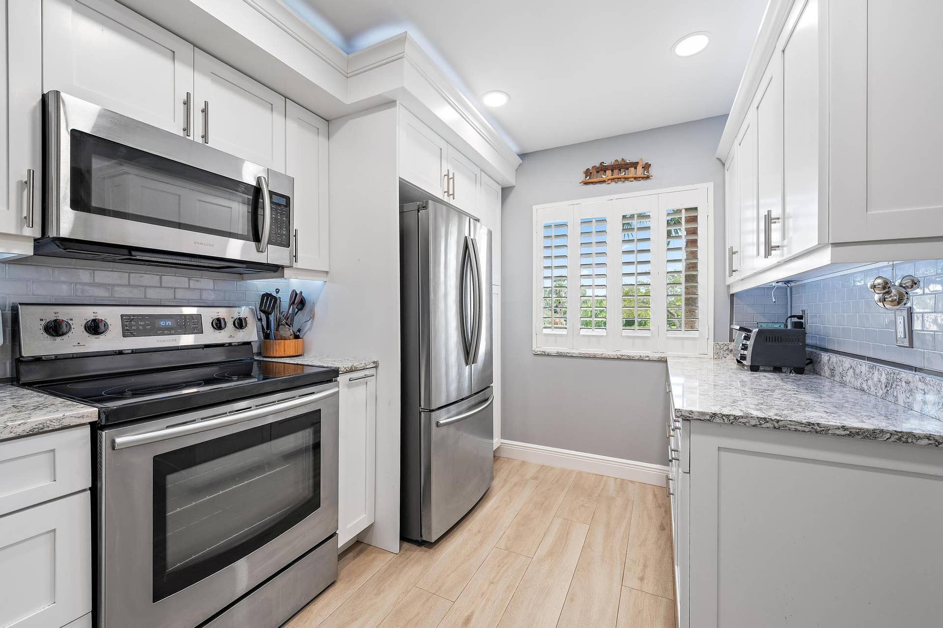 Coffee and lots of cabinets.