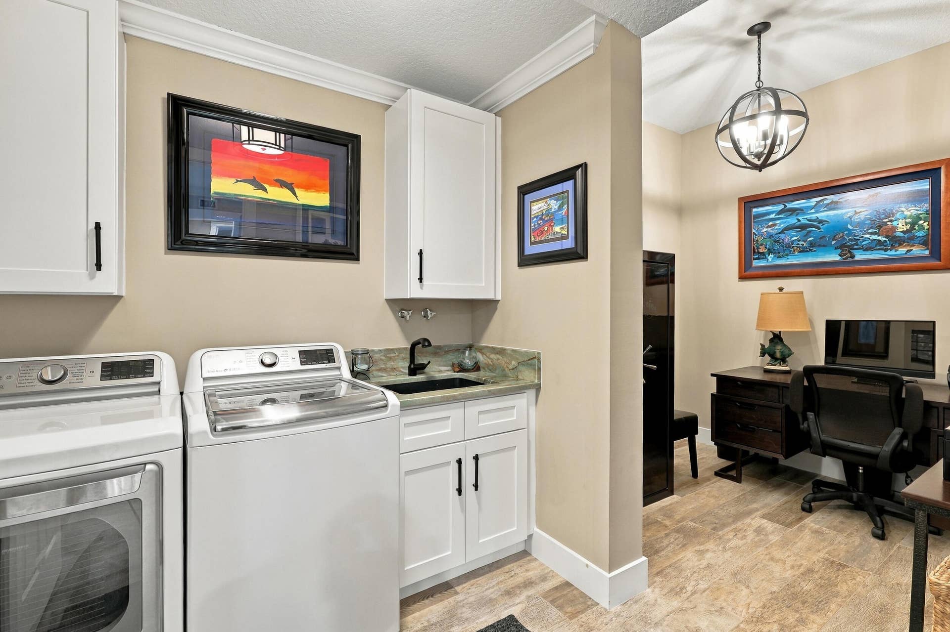 New Cabinetry, Sink, and Quartzite Counters in Laundry Room