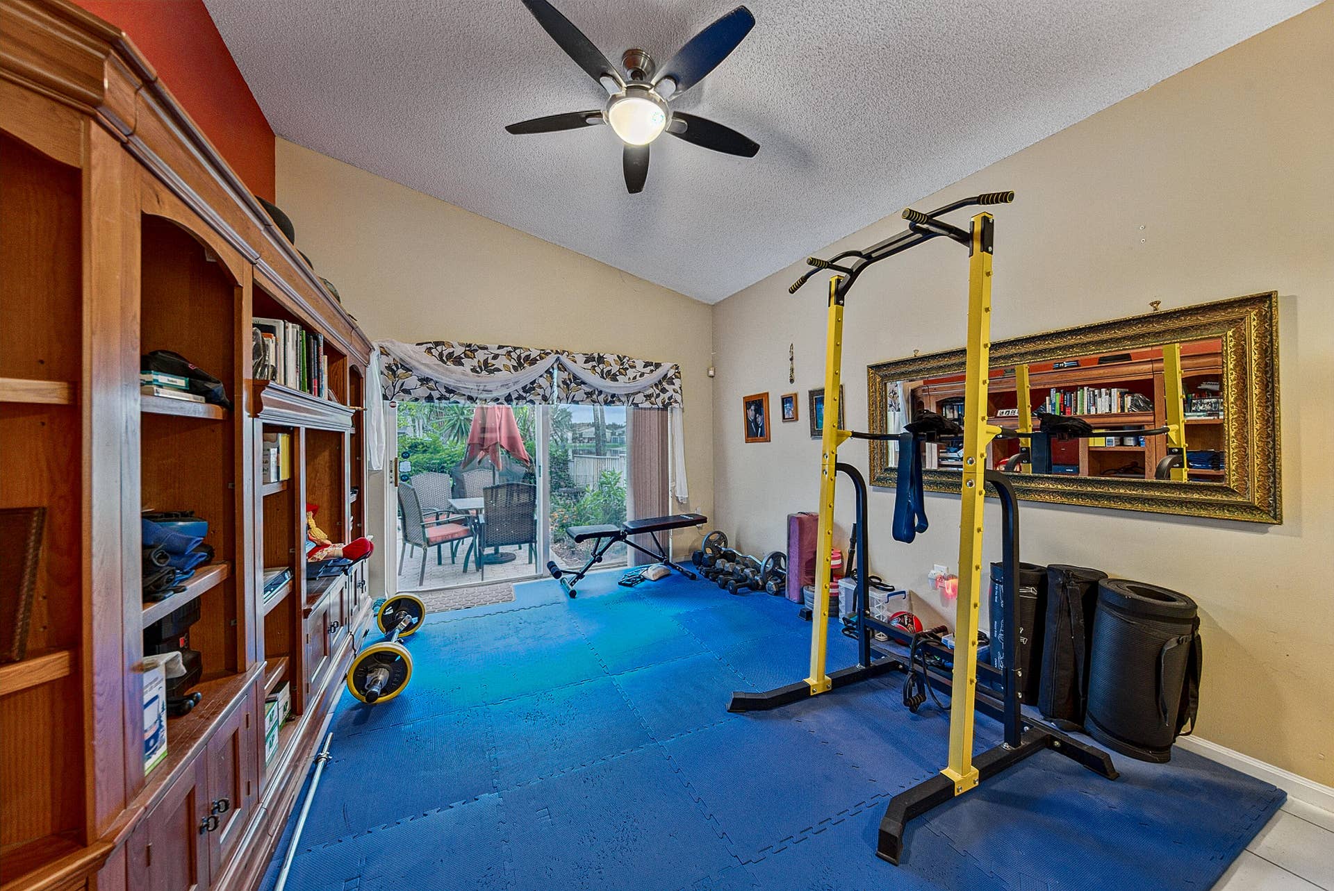 family room used as gym