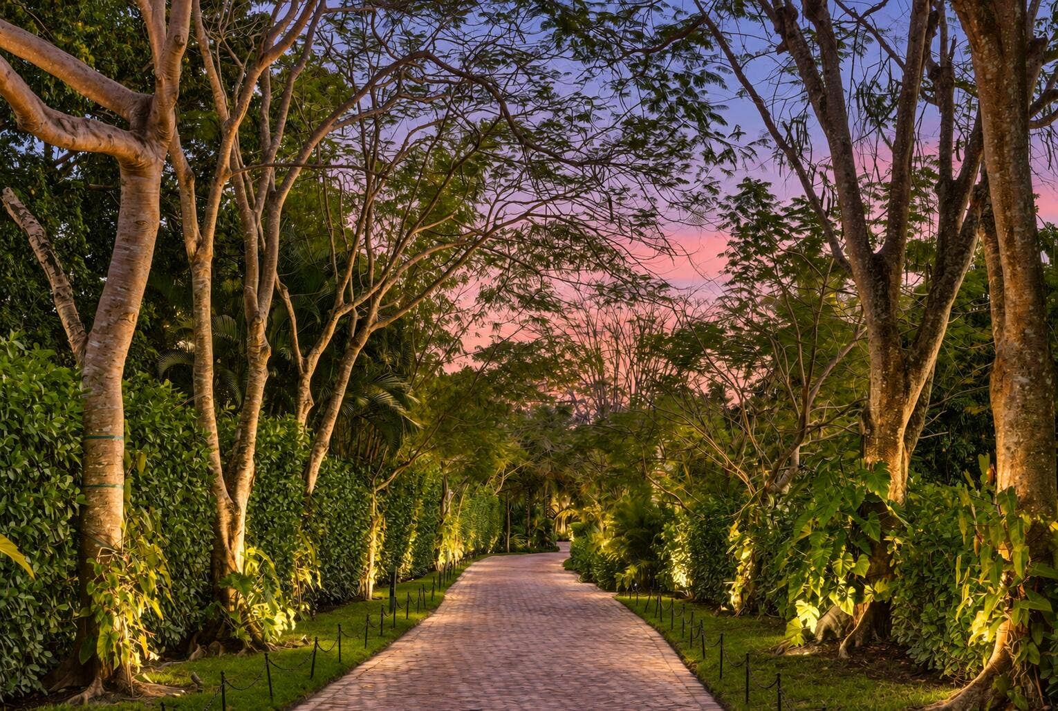 13920 Stirling Road, Southwest Ranches, FL 33330 Soft twilight estate with glowing landsc