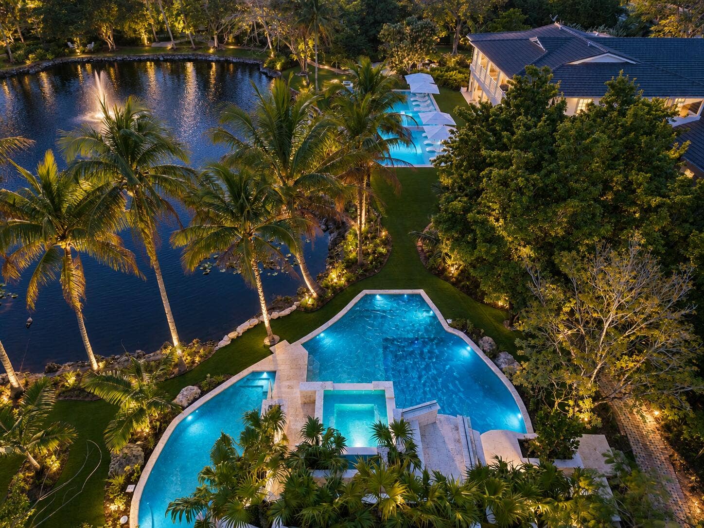13920 Stirling Road, Southwest Ranches, FL 33330 Twilight Estate with Glowing Pools