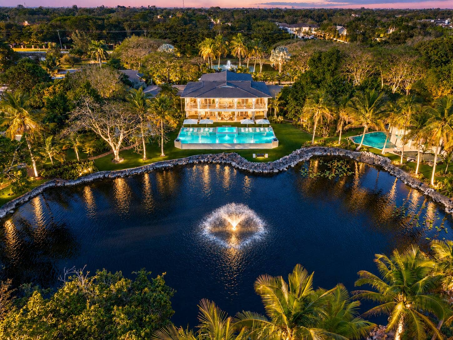 13920 Stirling Road, Southwest Ranches, FL 33330 Twilight Estate with Fountains and Pools