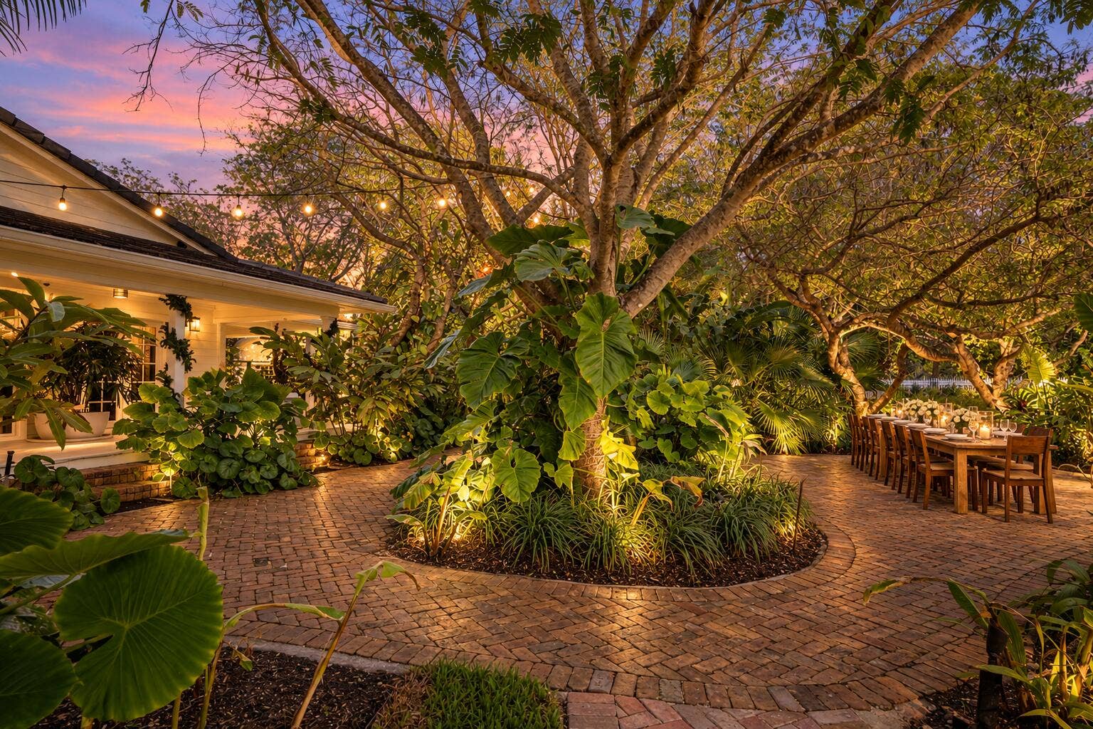 13920 Stirling Road, Southwest Ranches, FL 33330 Twilight Tropical Courtyard Dinner
