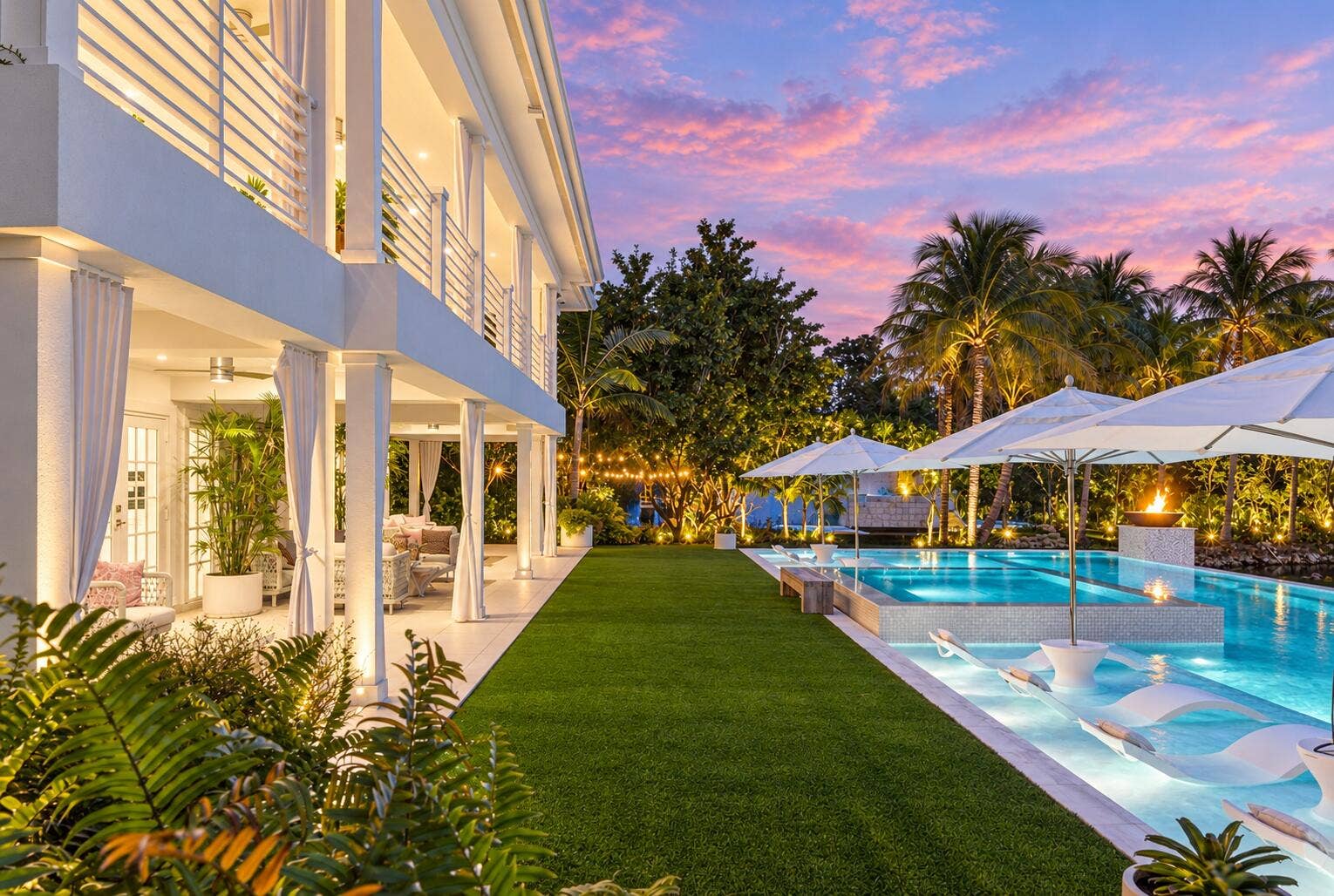 13920 Stirling Road, Southwest Ranches, FL 33330 Luxury poolside estate at twilight