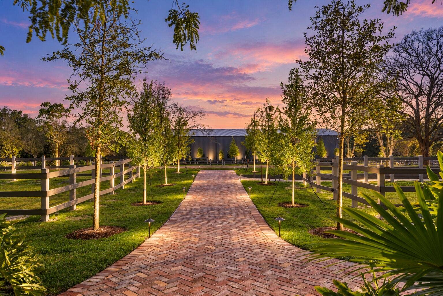 13920 Stirling Road, Southwest Ranches, FL 33330 Twilight Estate Walkway with Soft Upligh