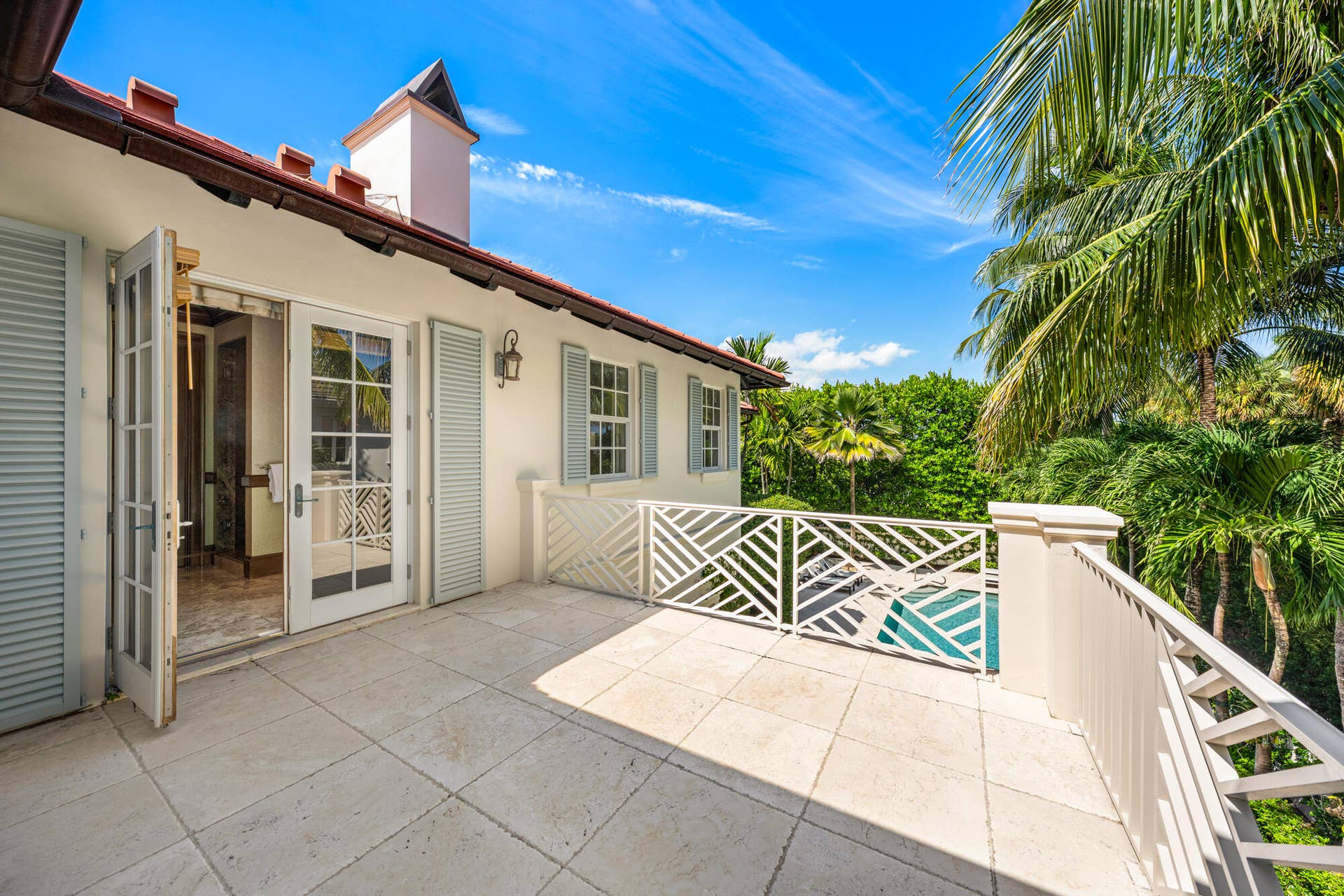 13 Via Vizcaya, Palm Beach, FL 33480 His and Her Bath adjoining outdoor balcony