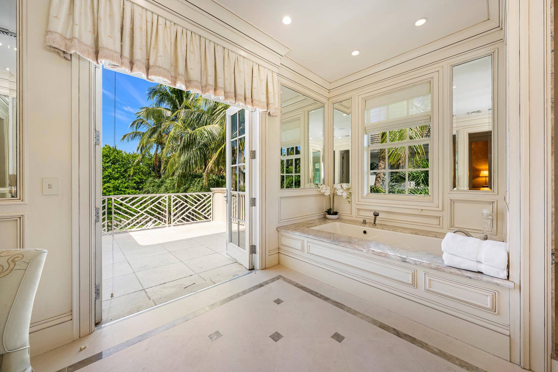 13 Via Vizcaya, Palm Beach, FL 33480 Her Bathroom with adjoining balcony to his bathroom