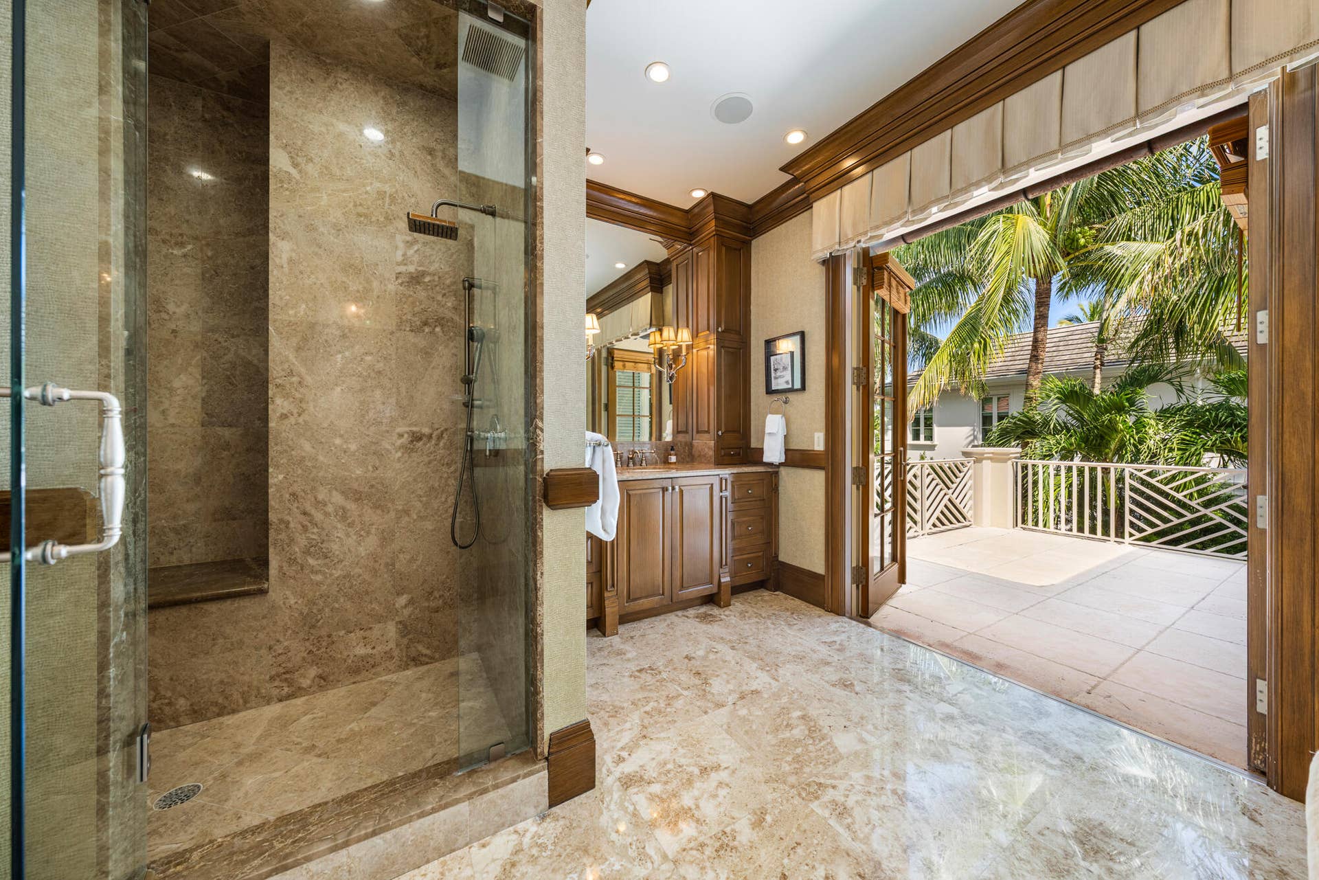 13 Via Vizcaya, Palm Beach, FL 33480 His Bathroom with adjoining balcony to her bathroom