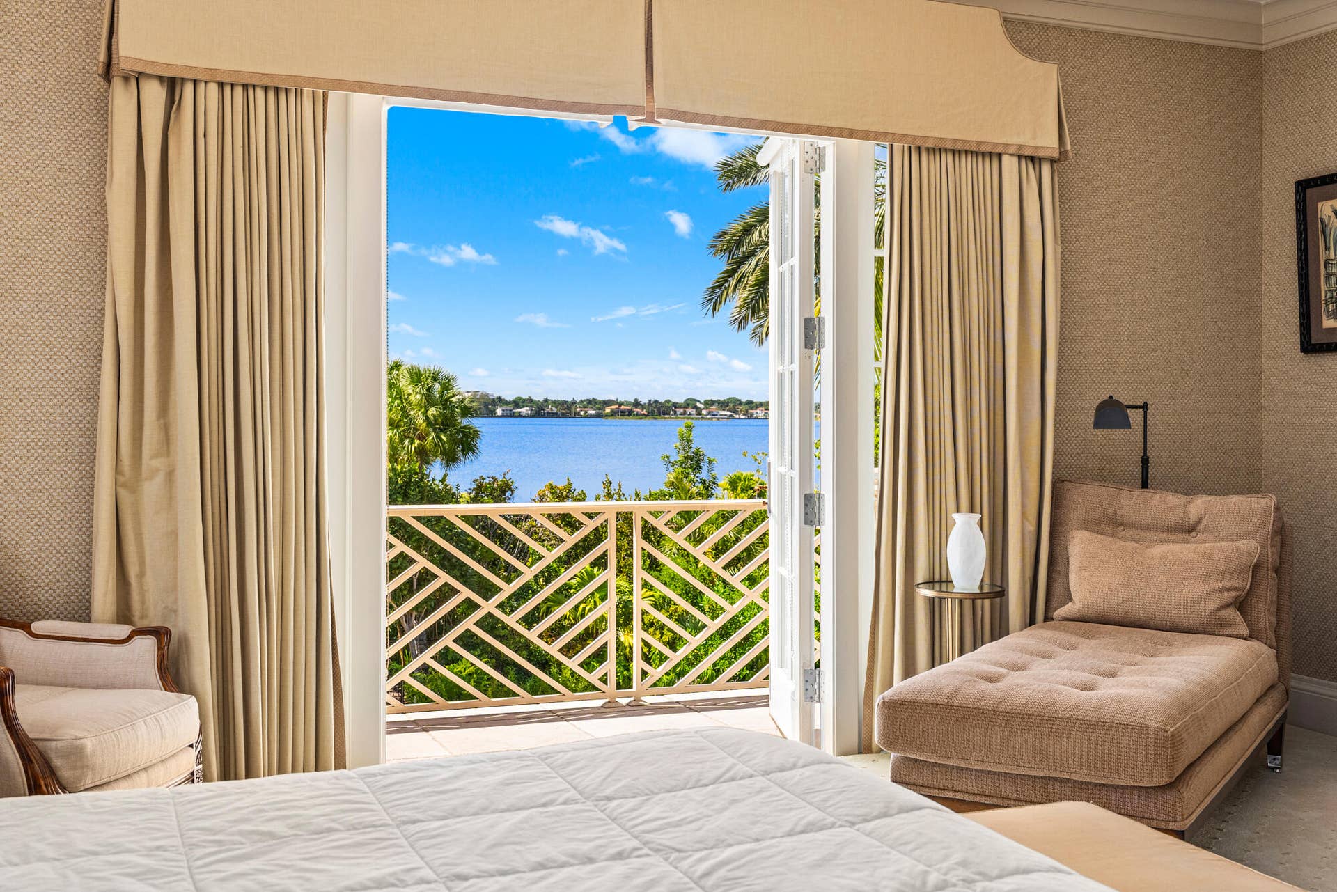 13 Via Vizcaya, Palm Beach, FL 33480 Balcony off of the primary bedroom overlooking the intracoastal