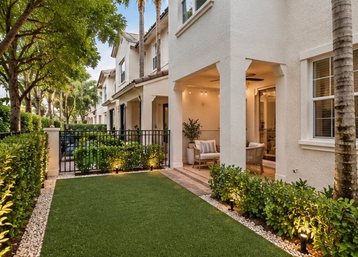 4677 Mediterranean Circle, Palm Beach Gardens, FL 33418 virtually staged patio/turf & fencing/landscaping