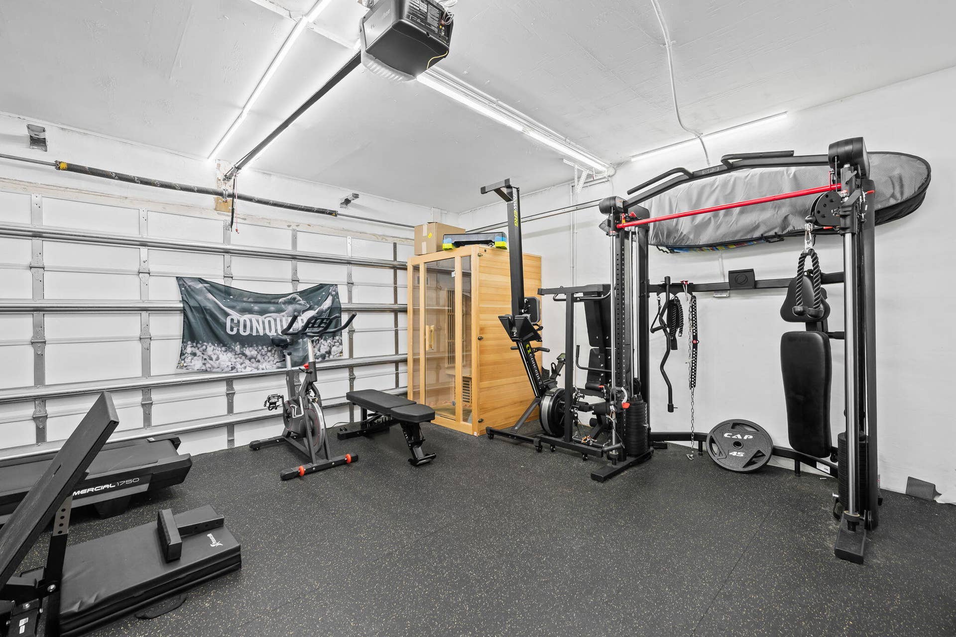 Gym equipment and sauna do not convey.