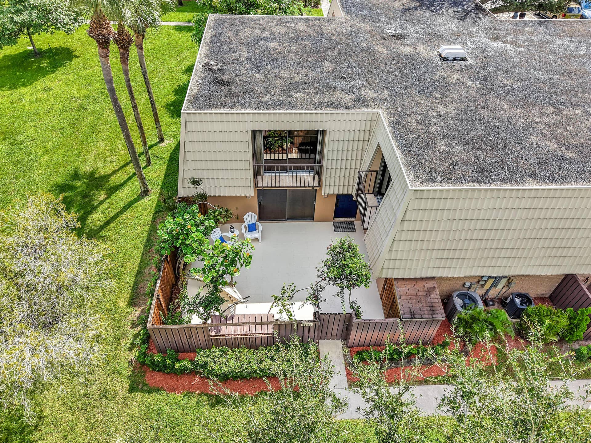 Aerial view of townhome patio