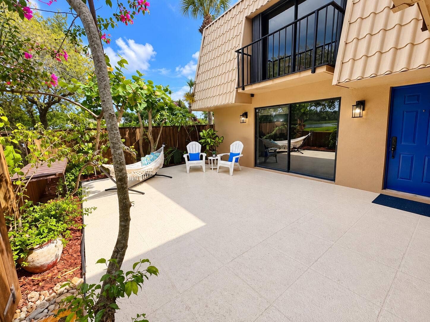 View of patio entrance to townhome