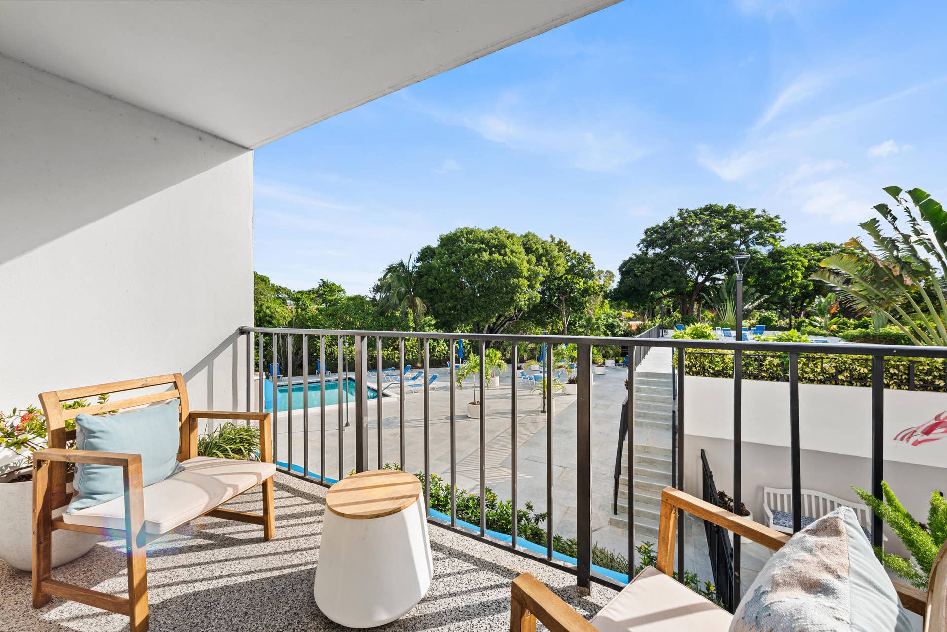 Eastern view means morning sun. View of pool, sundeck and river in the background