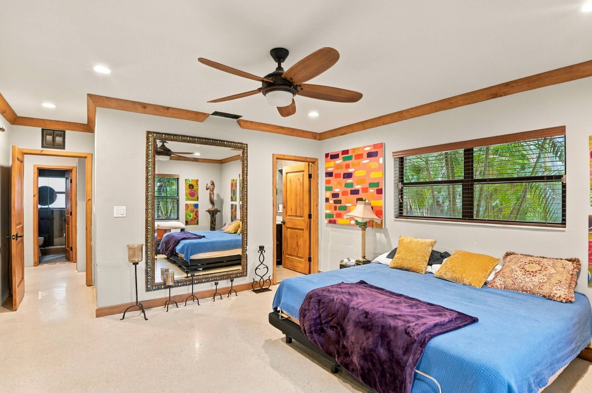 1549 SW 30th Place, Fort Lauderdale, FL 33315 Recessed lighting, wood-finish trim, ceiling fan, and multiple windows with blinds