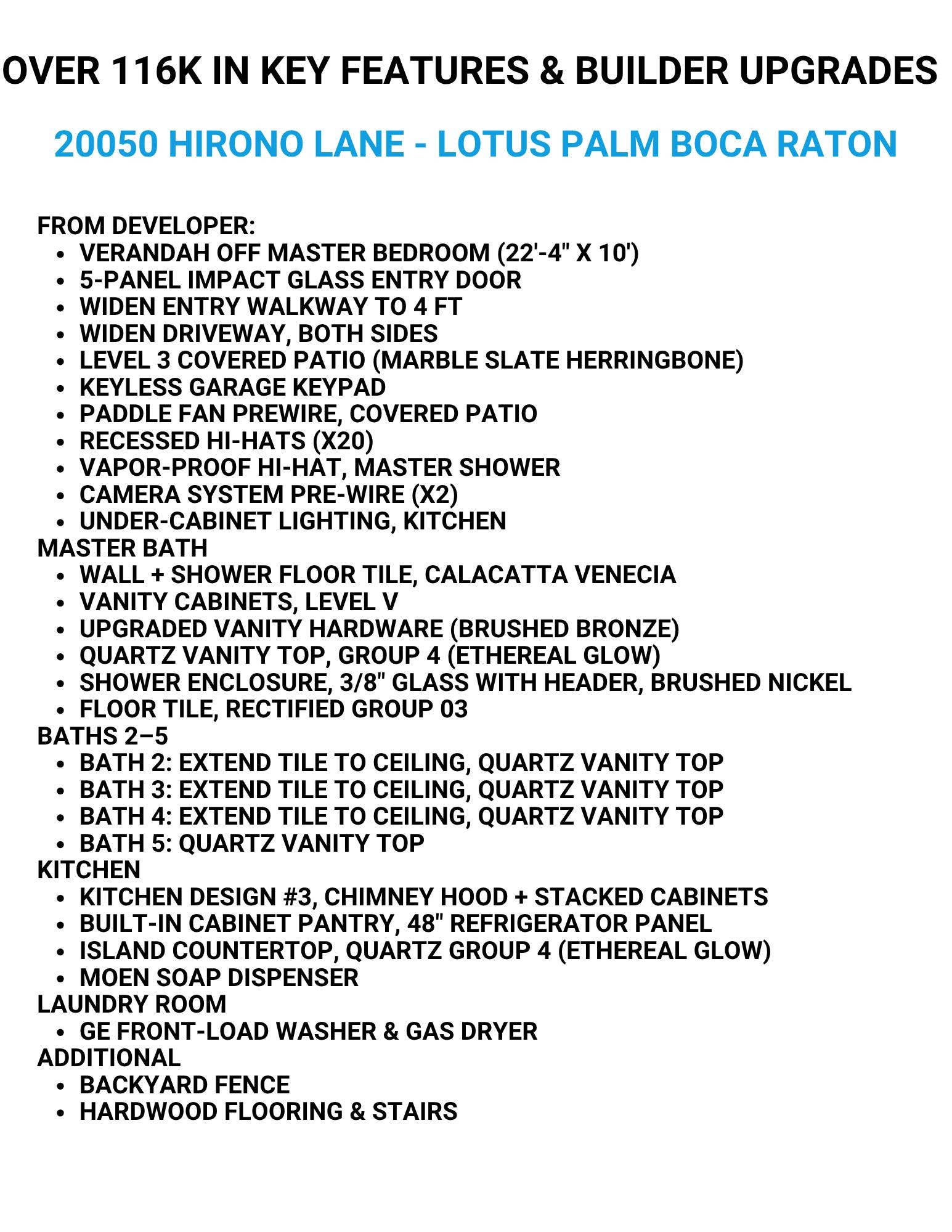 20050 Hirono Lane, Boca Raton, FL 33434 LIST OF IMPROVEMENTS (2)
