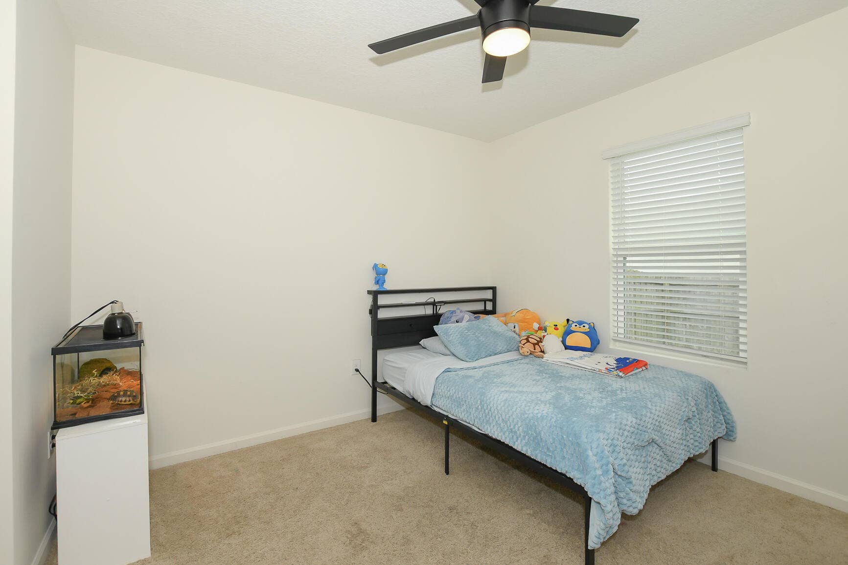 carpet and fan in in bedroom