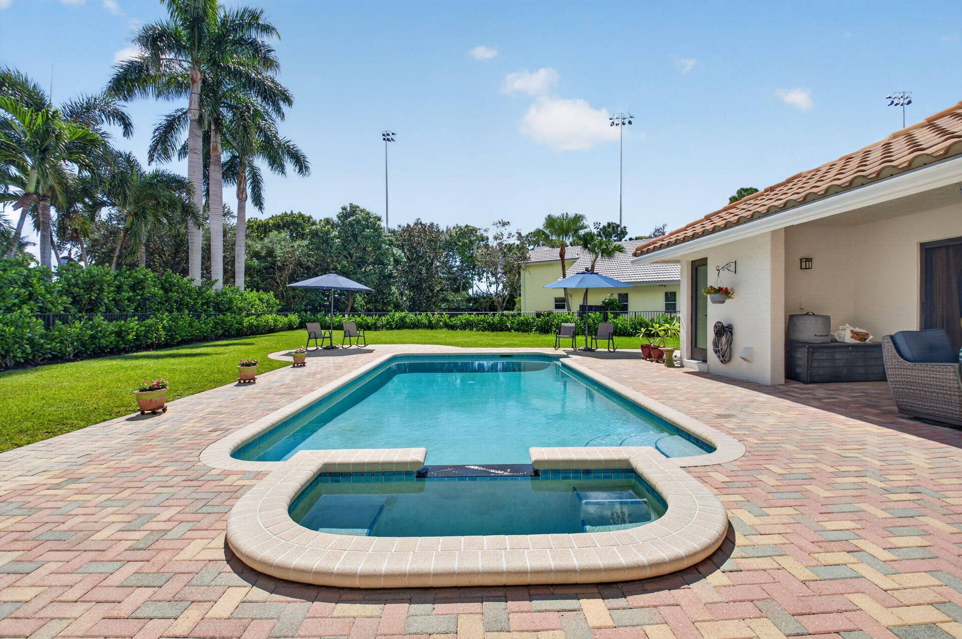 Relax in the pool by the palm trees