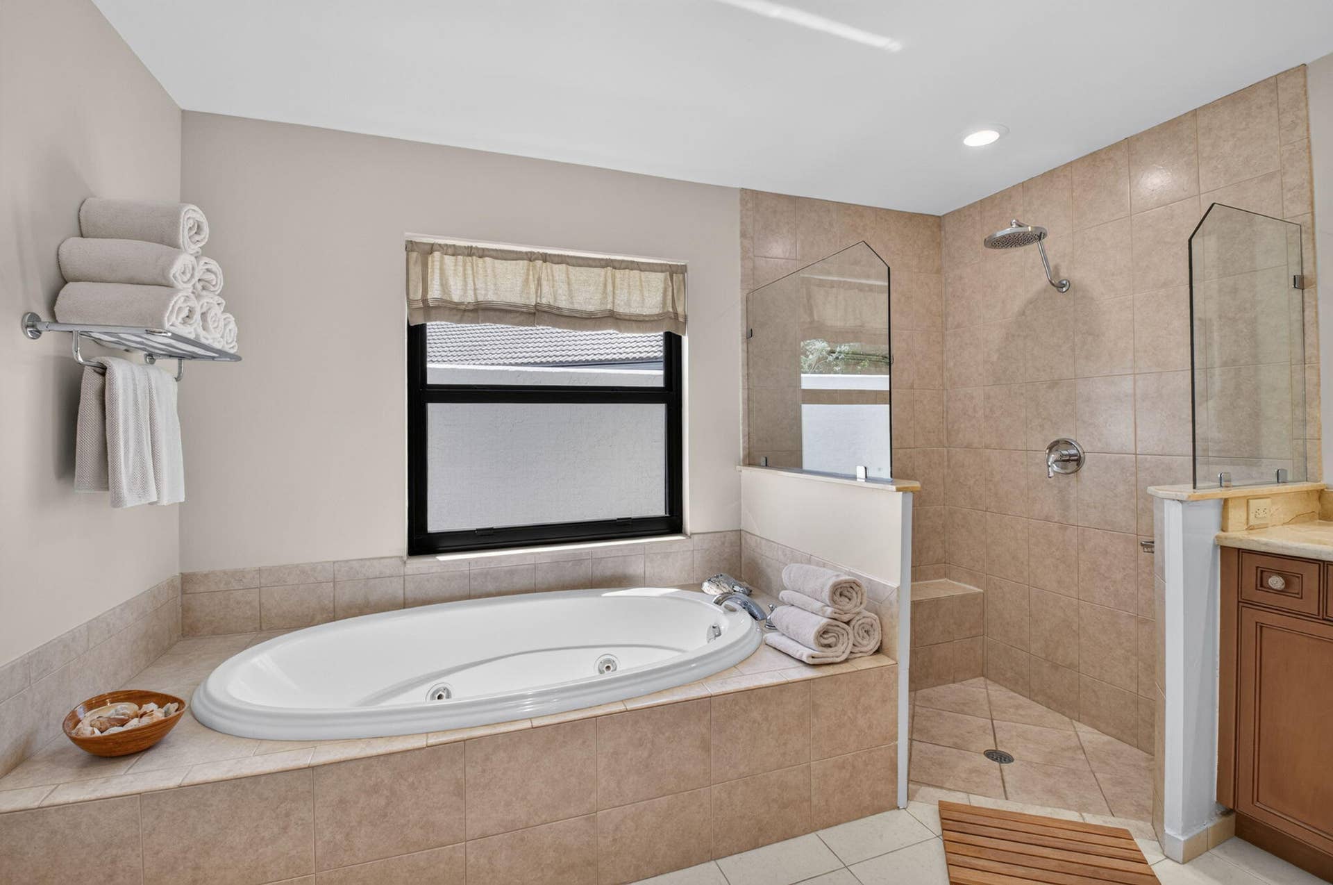 Large jacuzzi tub with separate shower