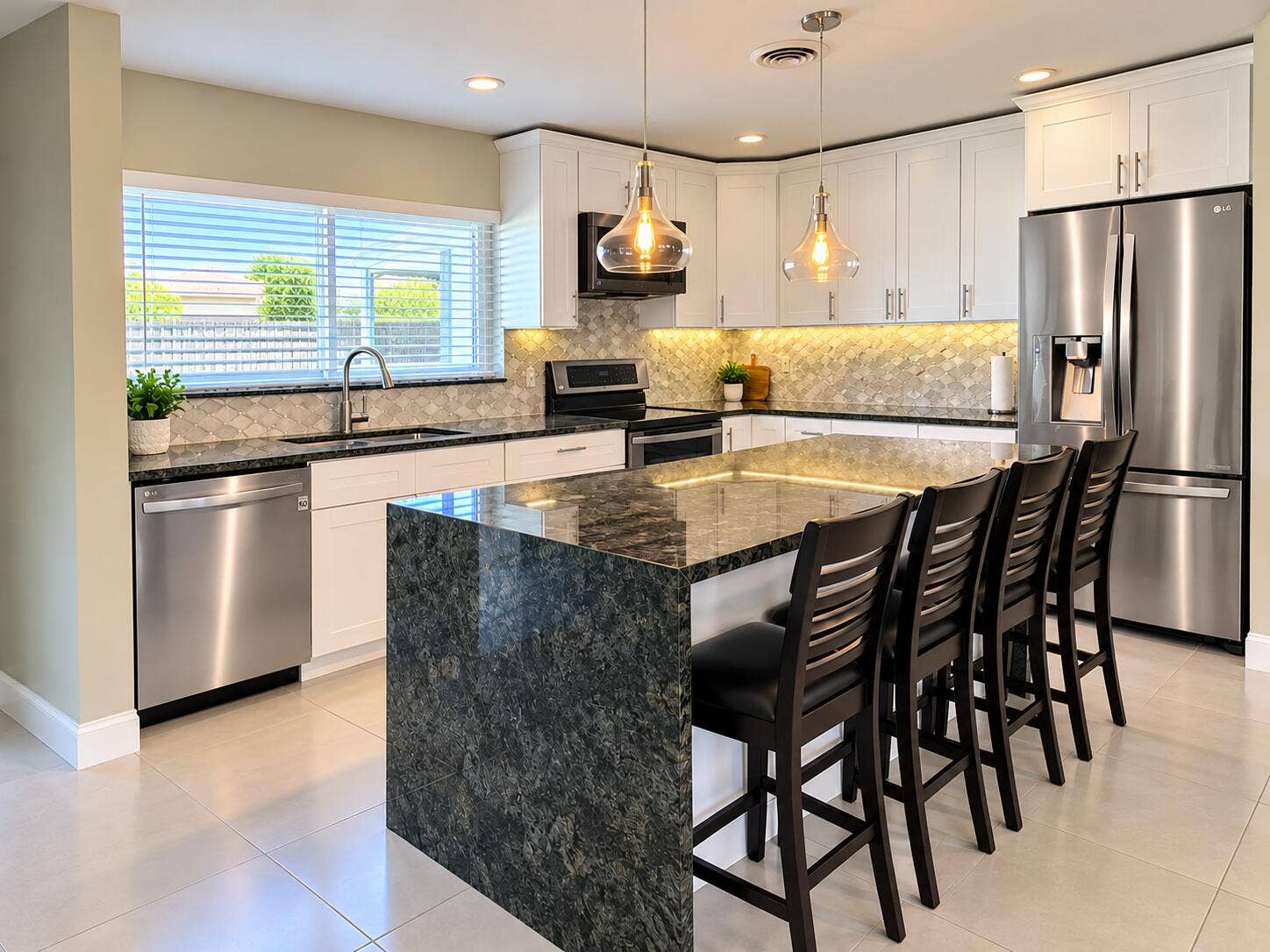 266 SW 12TH Street, Boca Raton, Boca Raton, FL 33432 Modern Kitchen with Waterfall Island