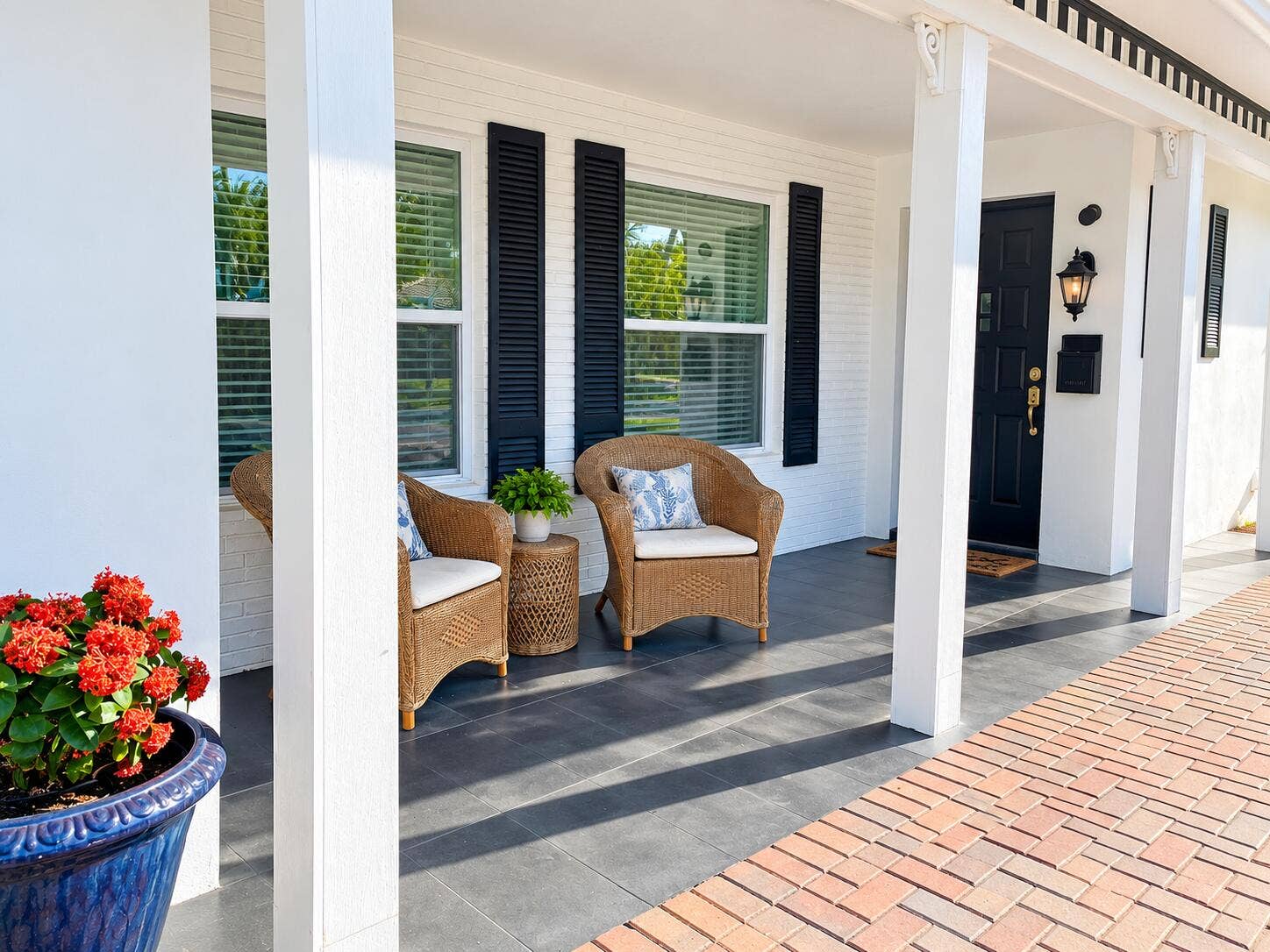 266 SW 12TH Street, Boca Raton, Boca Raton, FL 33432 Sunlit Coastal Porch with Wicker Seating