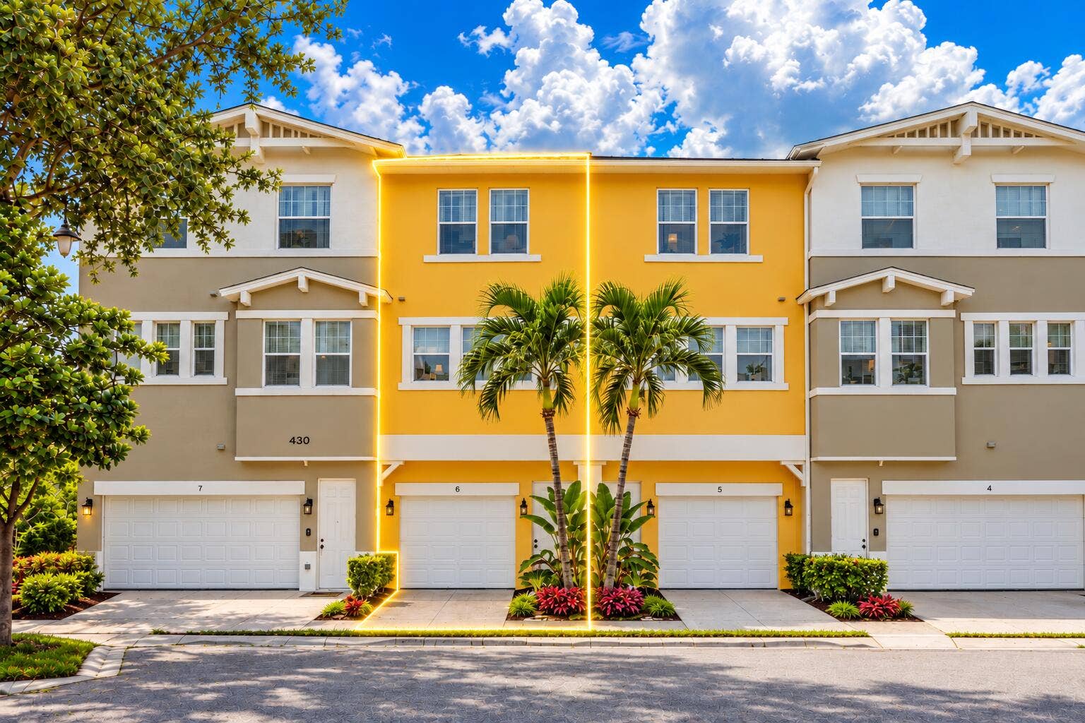 430 AMADOR Lane, #6, West Palm Beach, FL 33401 Back of the townhouse with 1 car garage