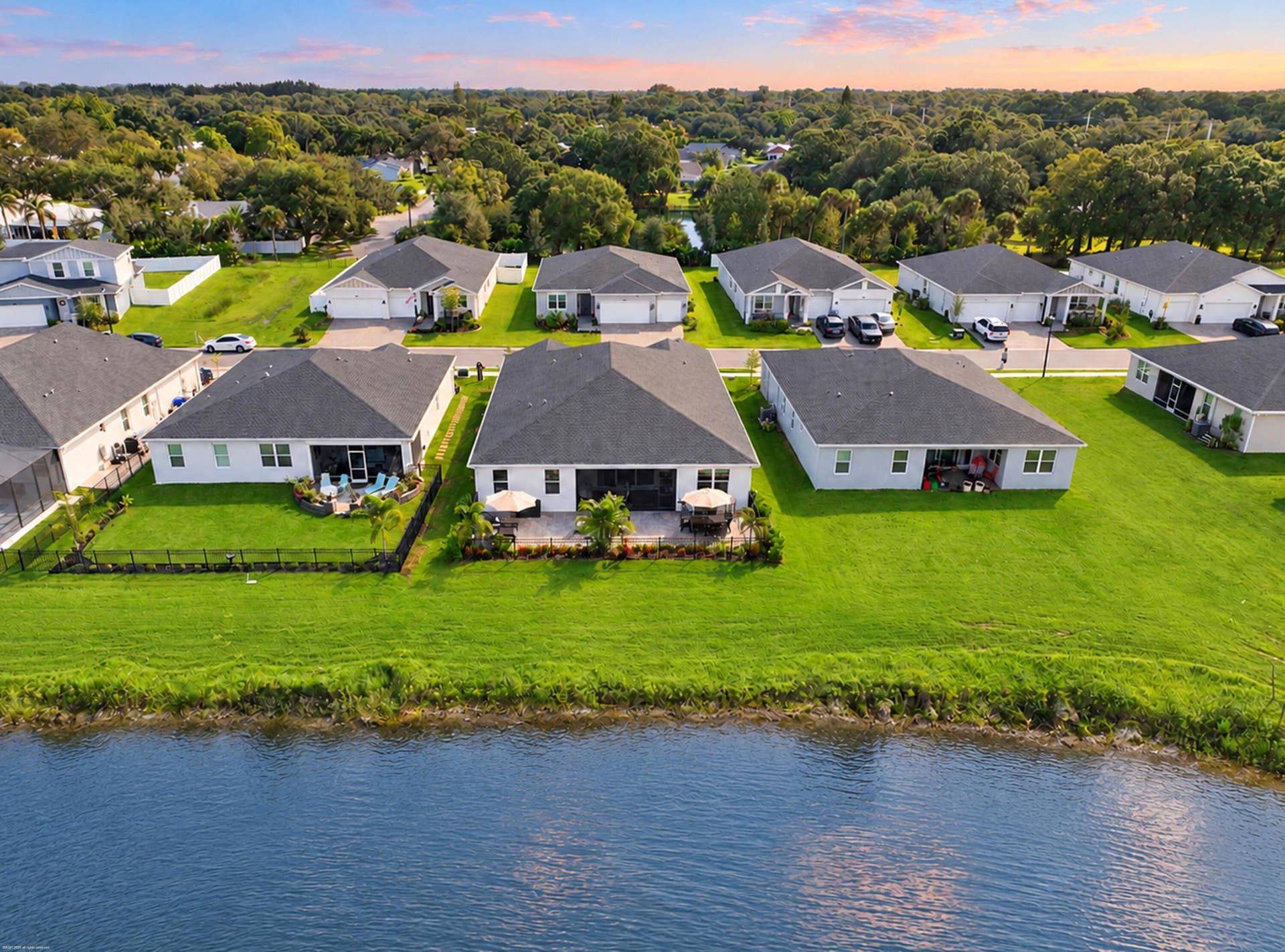Lakefront homes in Hampton Park seen from the water
