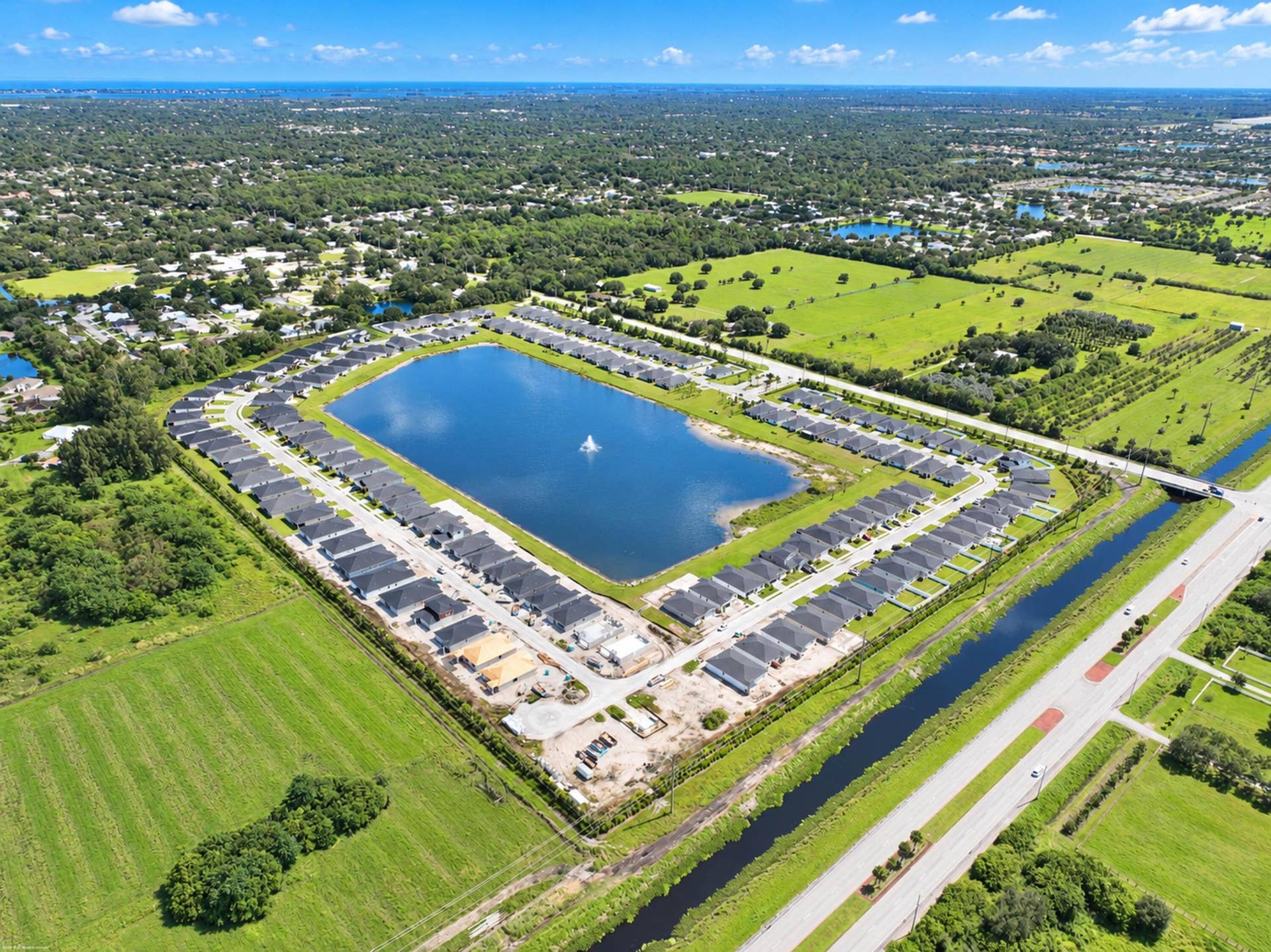 Aerial view of the lake and surrounding community