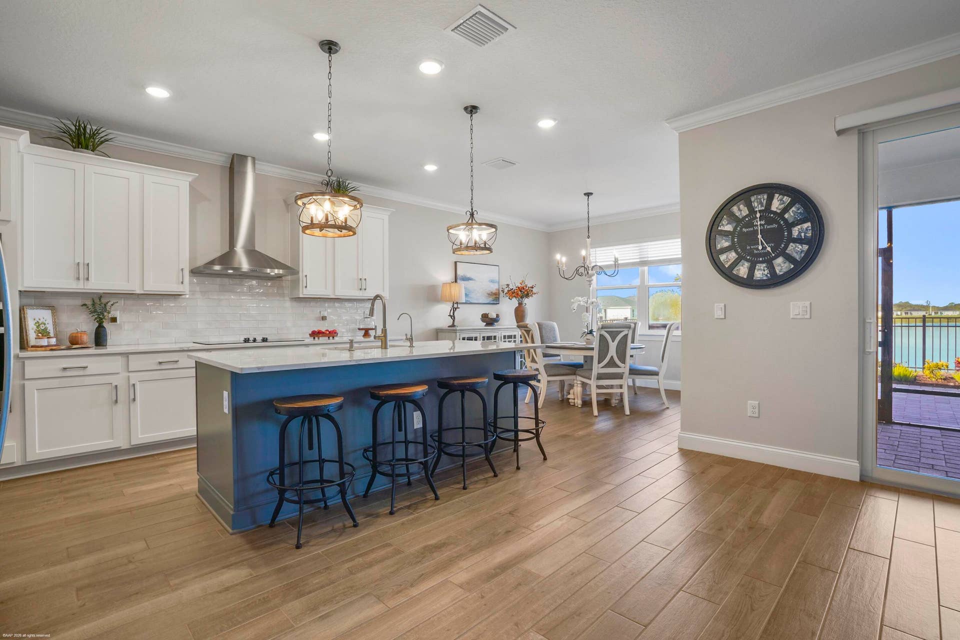 Kitchen with large island and seating