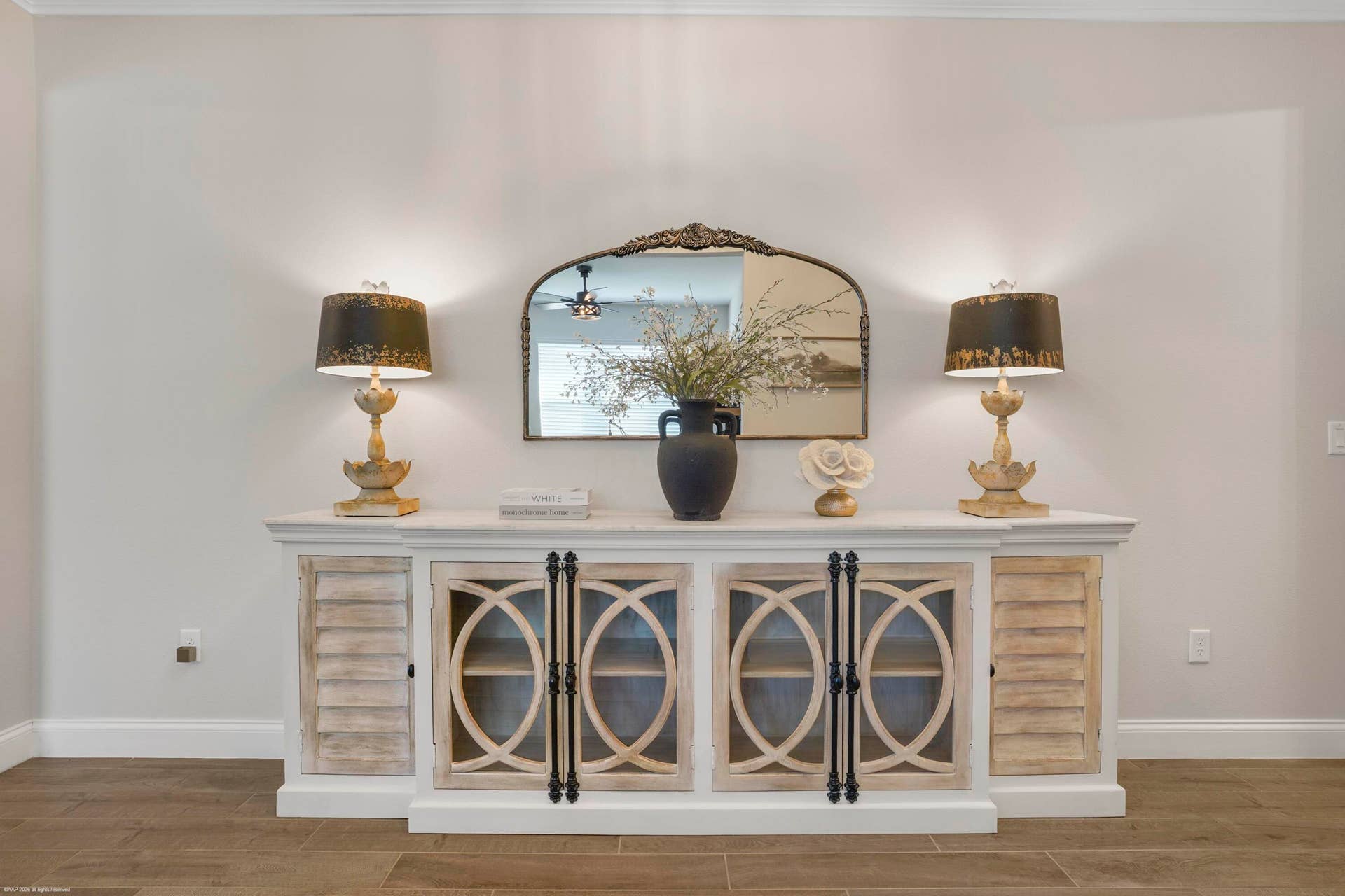 Foyer console with custom built-in cabinetry