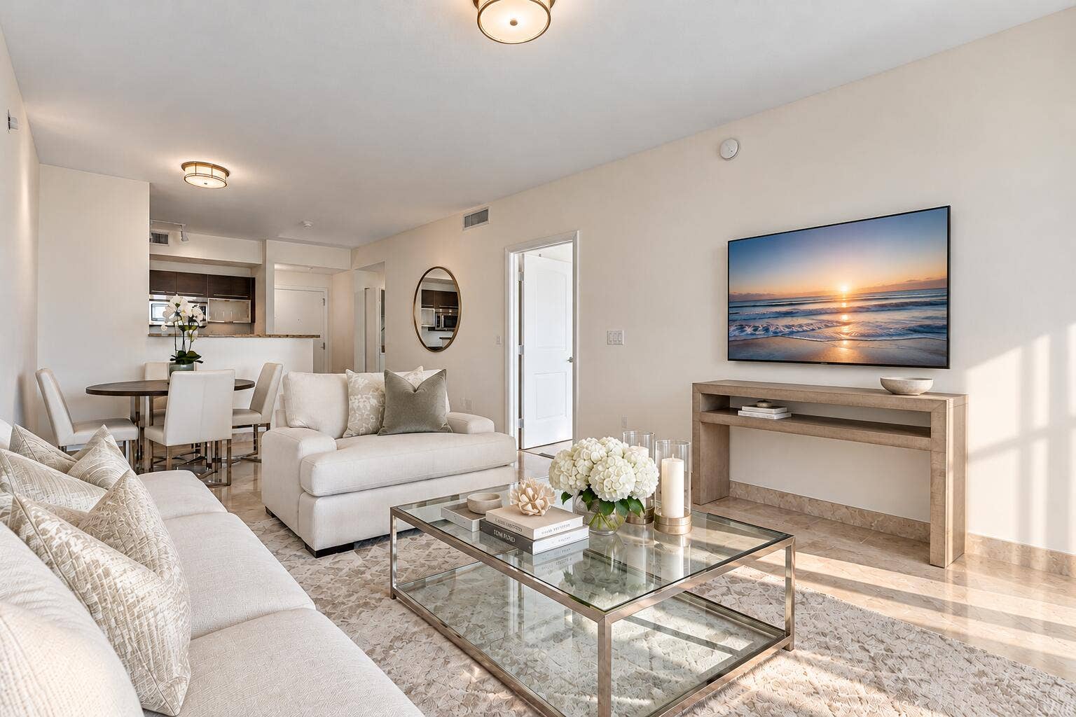 550 Okeechobee Boulevard, #1207, West Palm Beach, FL 33401 Neutral Luxury Living Room