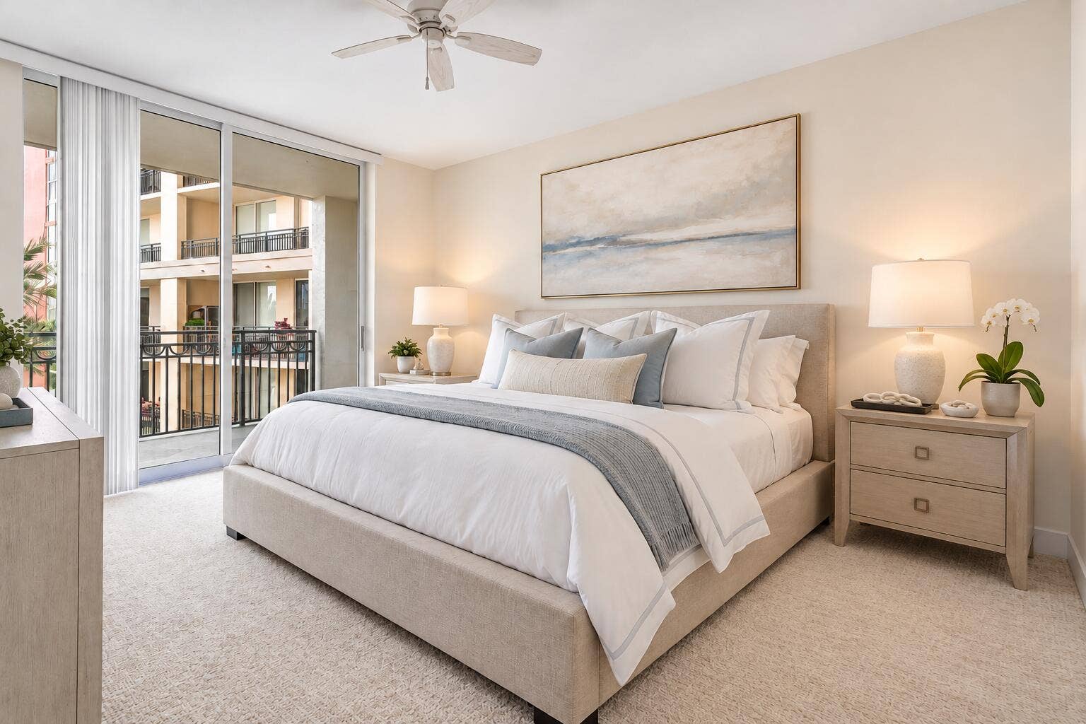 550 Okeechobee Boulevard, #1207, West Palm Beach, FL 33401 Luxury Primary Bedroom w/ Balcony Access