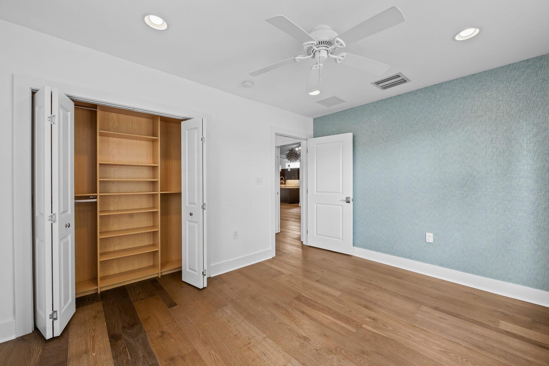 3rd Bedroom with Textured Anthropology Wallpaper