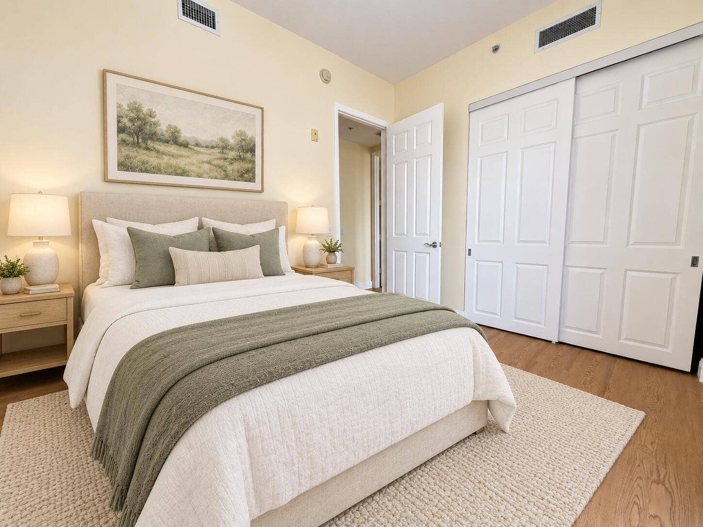 Warm contemporary sage guest bedroom-1