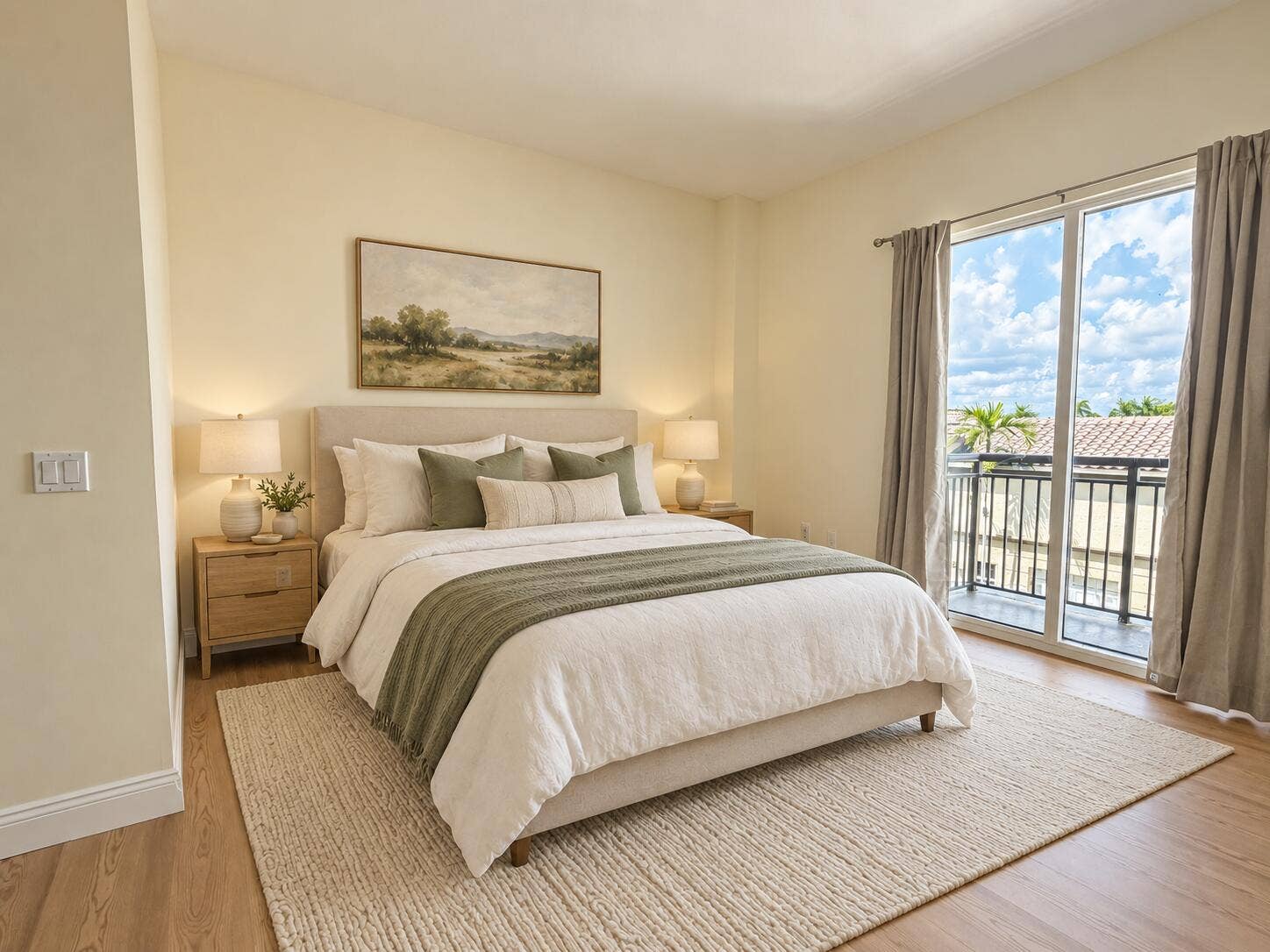 Warm sage-and-oak bedroom retreat-1
