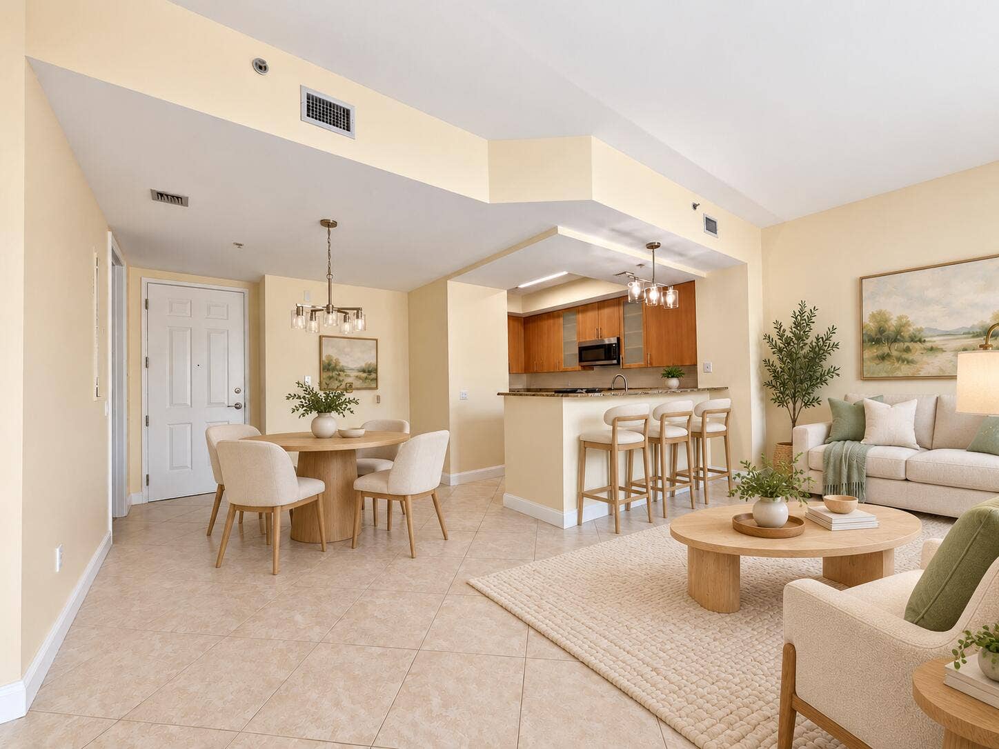Warm oak dining and living room