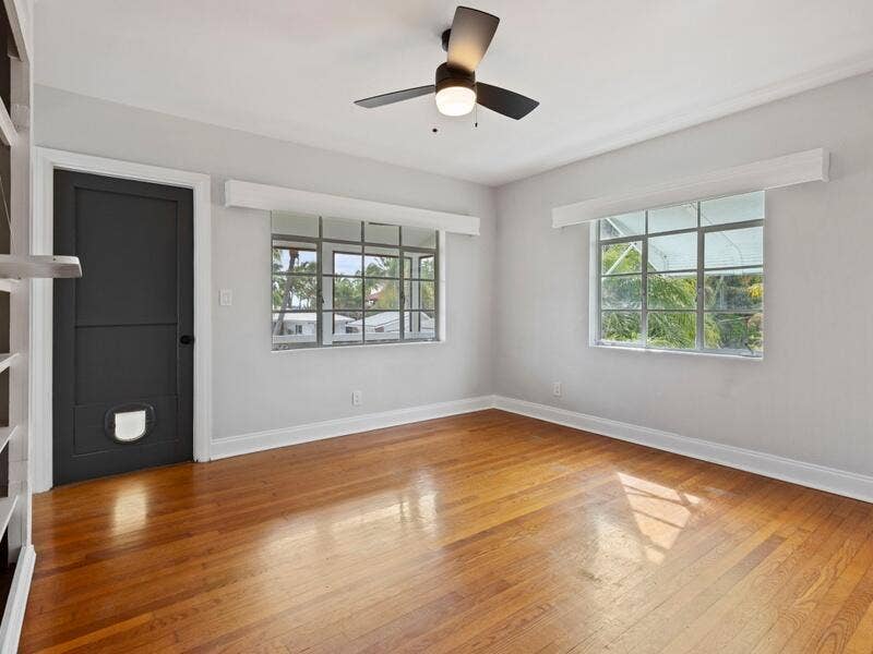 Bedroom with balcony door shut