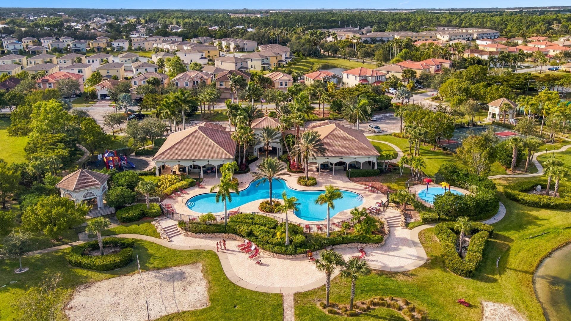 Aerial View of Community Swimming Pool and Amentities