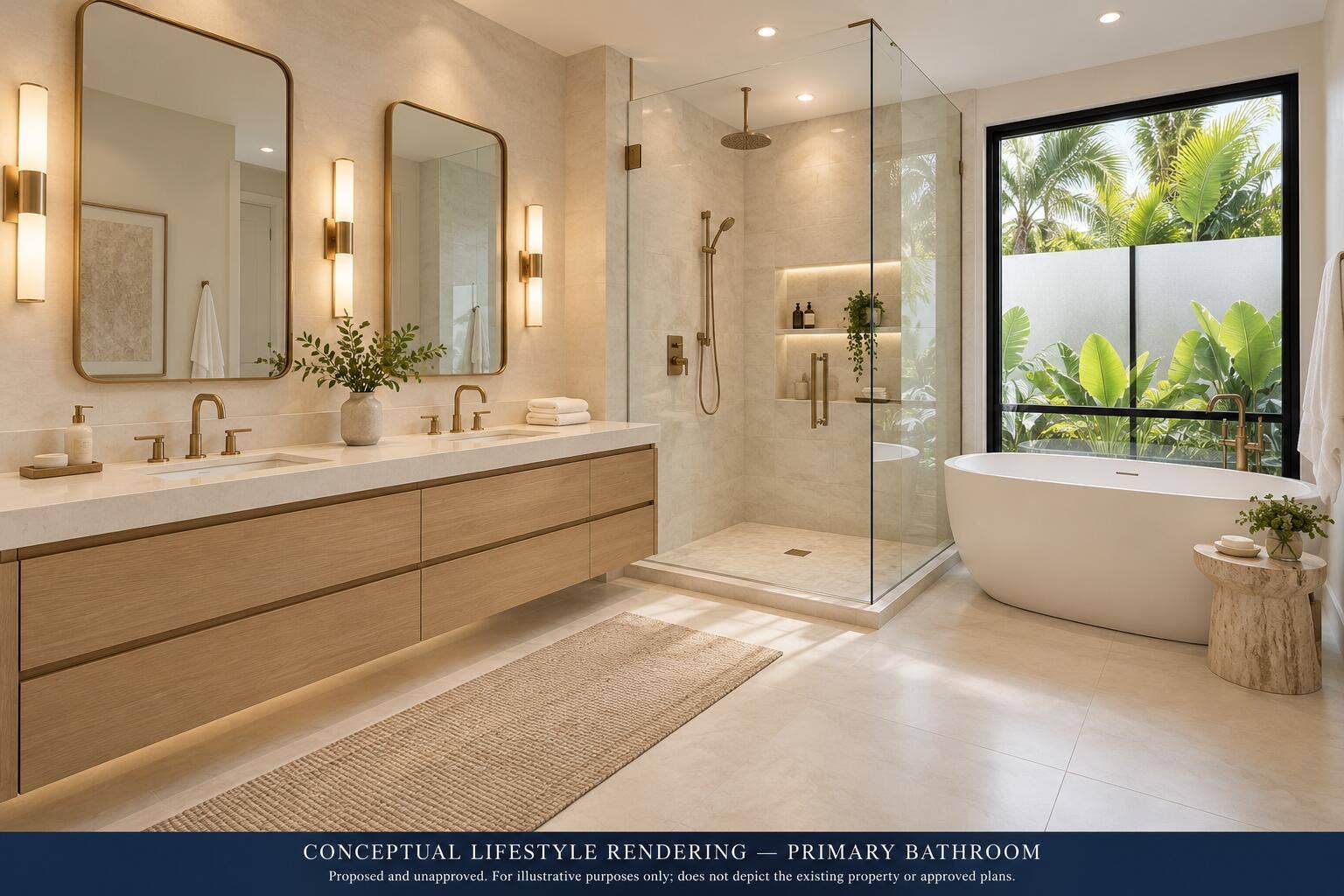 Fort Lauderdale, FL 33315 Warm Oak and Brass Primary Bath