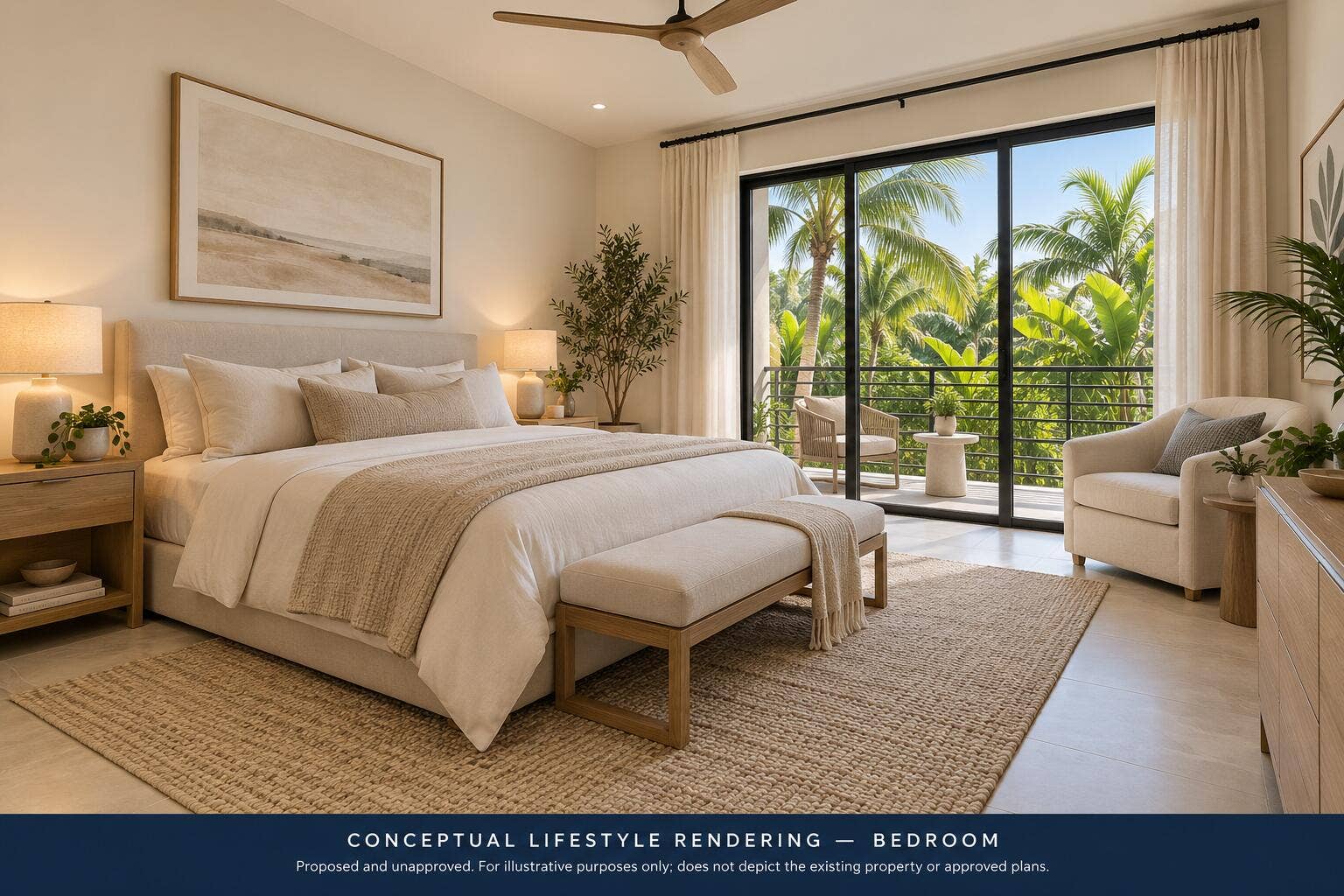 Fort Lauderdale, FL 33315 Warm Modern Bedroom with Tropical Views-