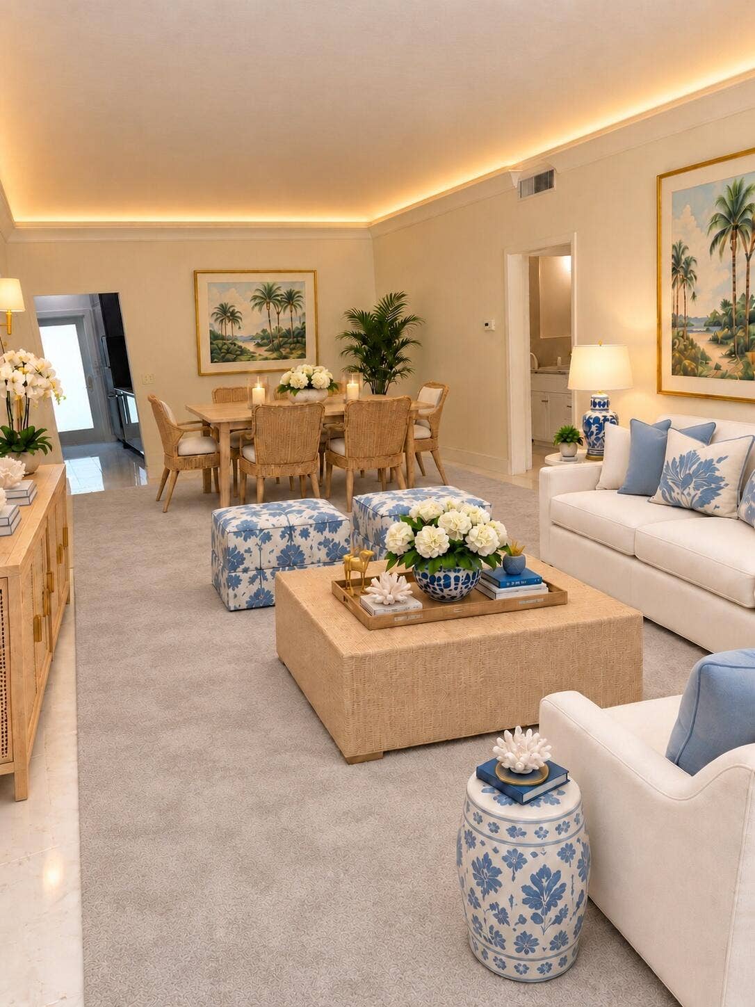 225 EVERGLADE Avenue, #Villa 5, Palm Beach, FL 33480 Staged Living/Dining Area (Villa Unfurnished)