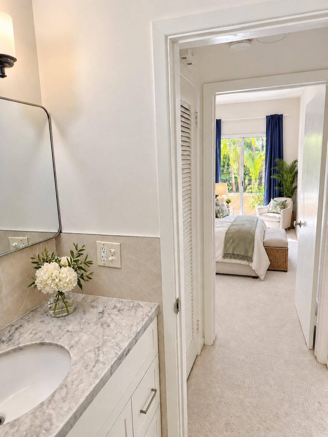 225 EVERGLADE Avenue, #Villa 5, Palm Beach, FL 33480 Staged Bathroom Hallway onto Bedroom